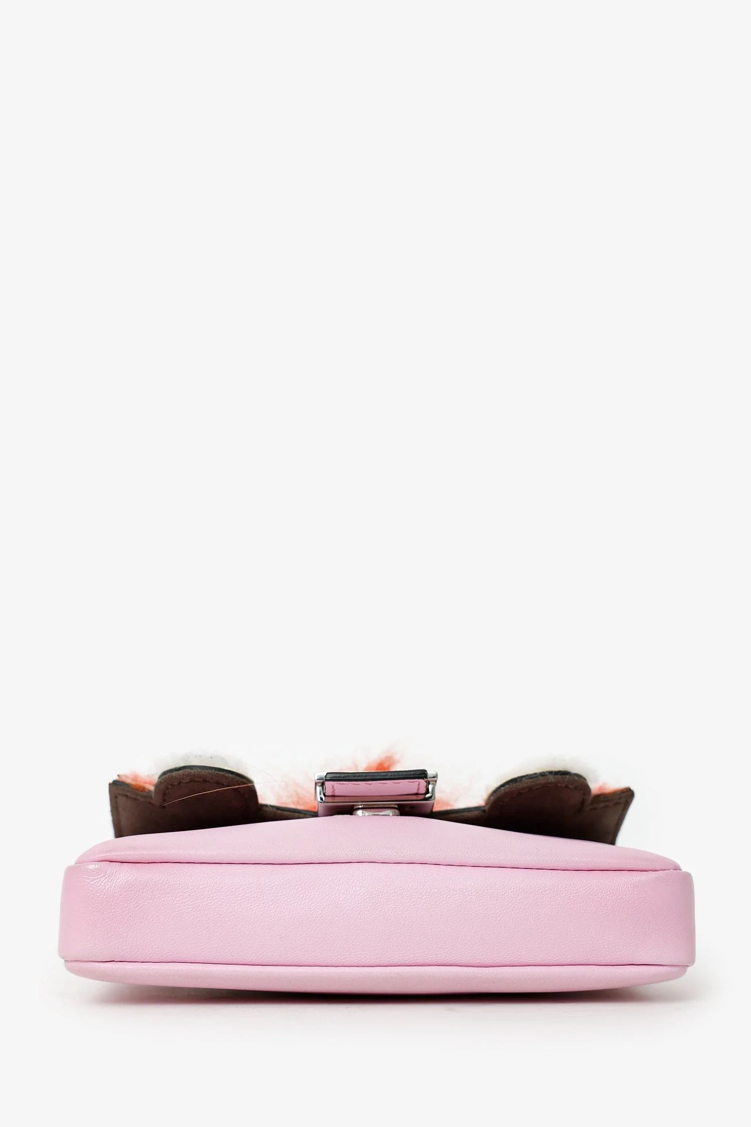 Fendi Pink Leather Crystal/Fur Micro 'Monster' Baguette With Strap - Image 5