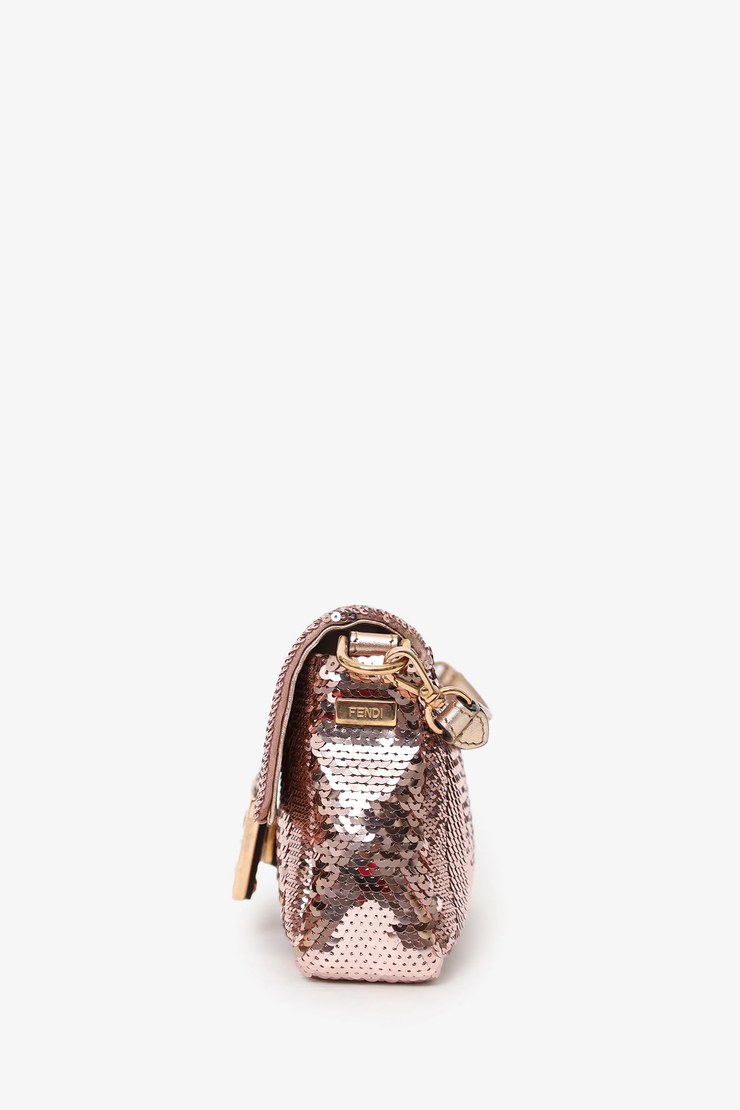 Fendi Pink Sequin FF Mini Baguette Bag With Strap - Image 4