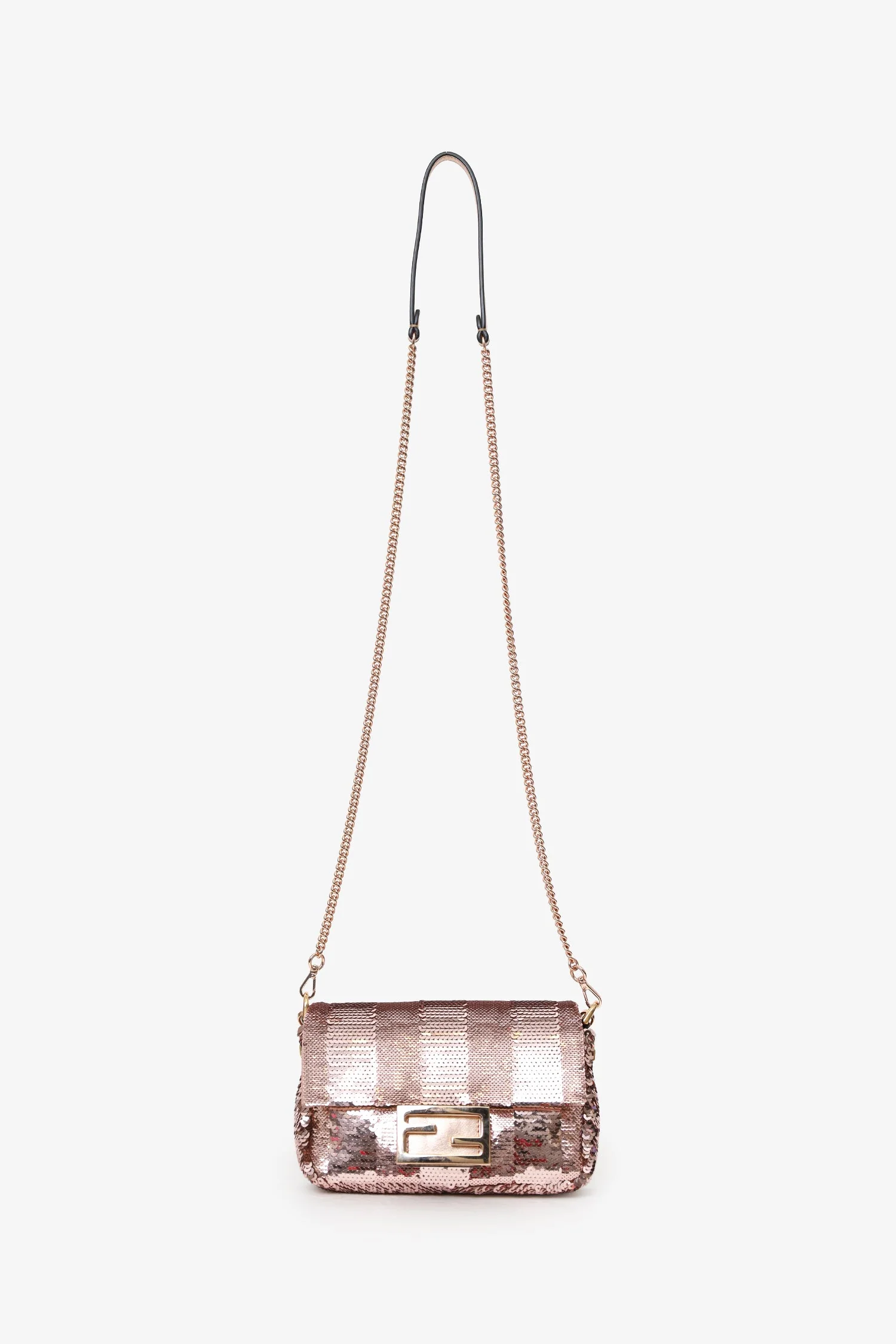 Fendi Pink Sequin FF Mini Baguette Bag With Strap - Image 6