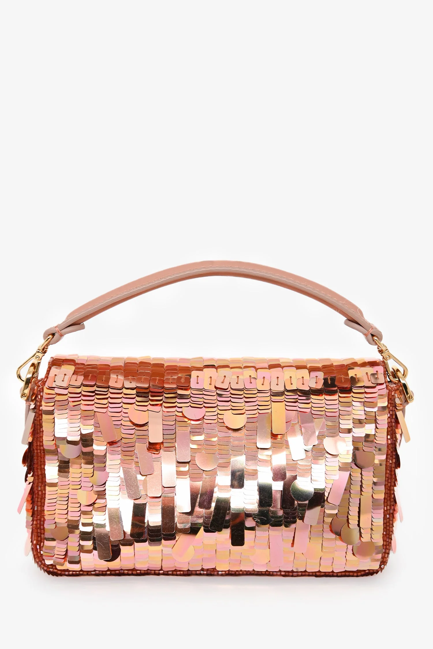 Fendi Pink Sequin FF Mini Baguette Bag with Strap - Image 2