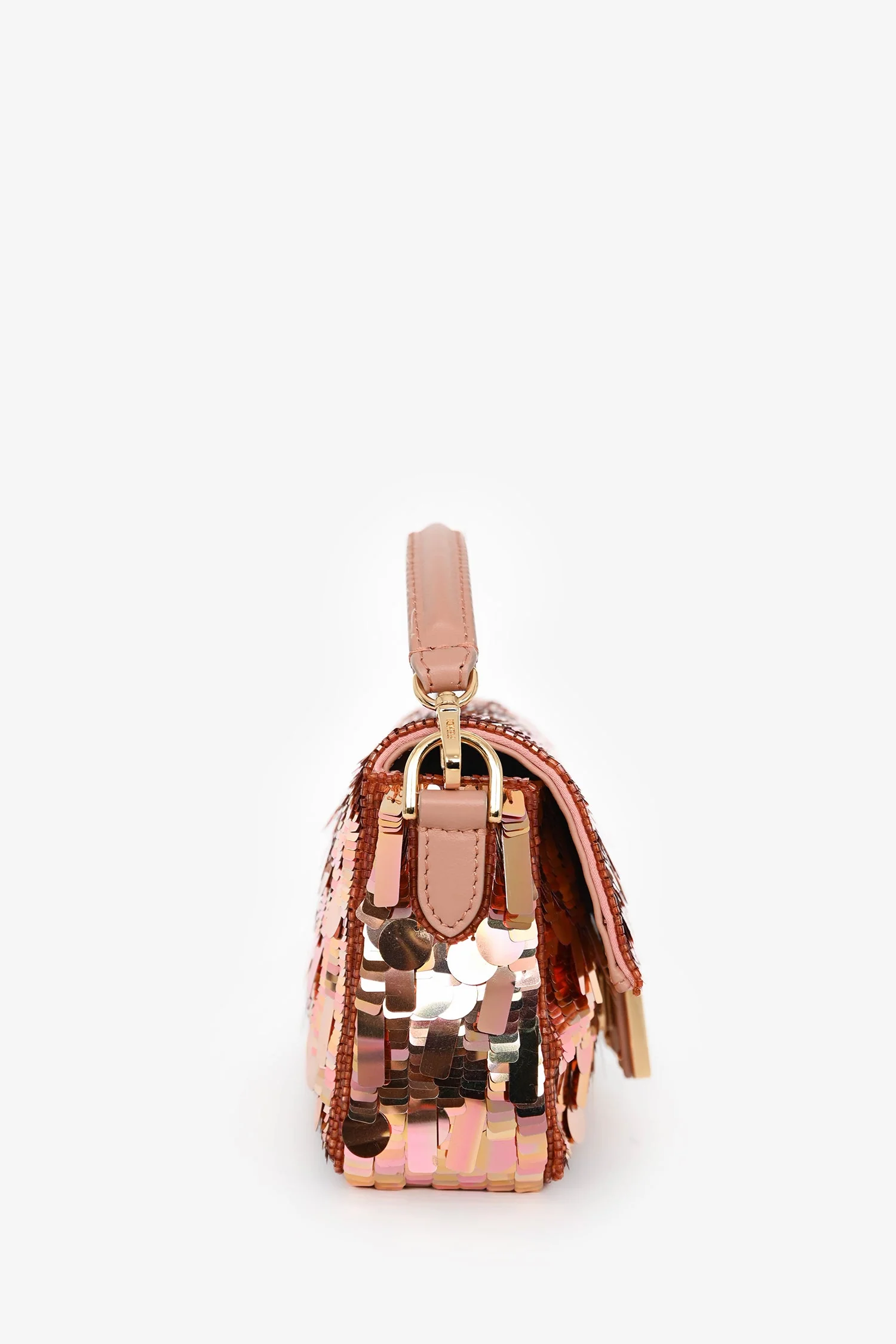 Fendi Pink Sequin FF Mini Baguette Bag with Strap - Image 3