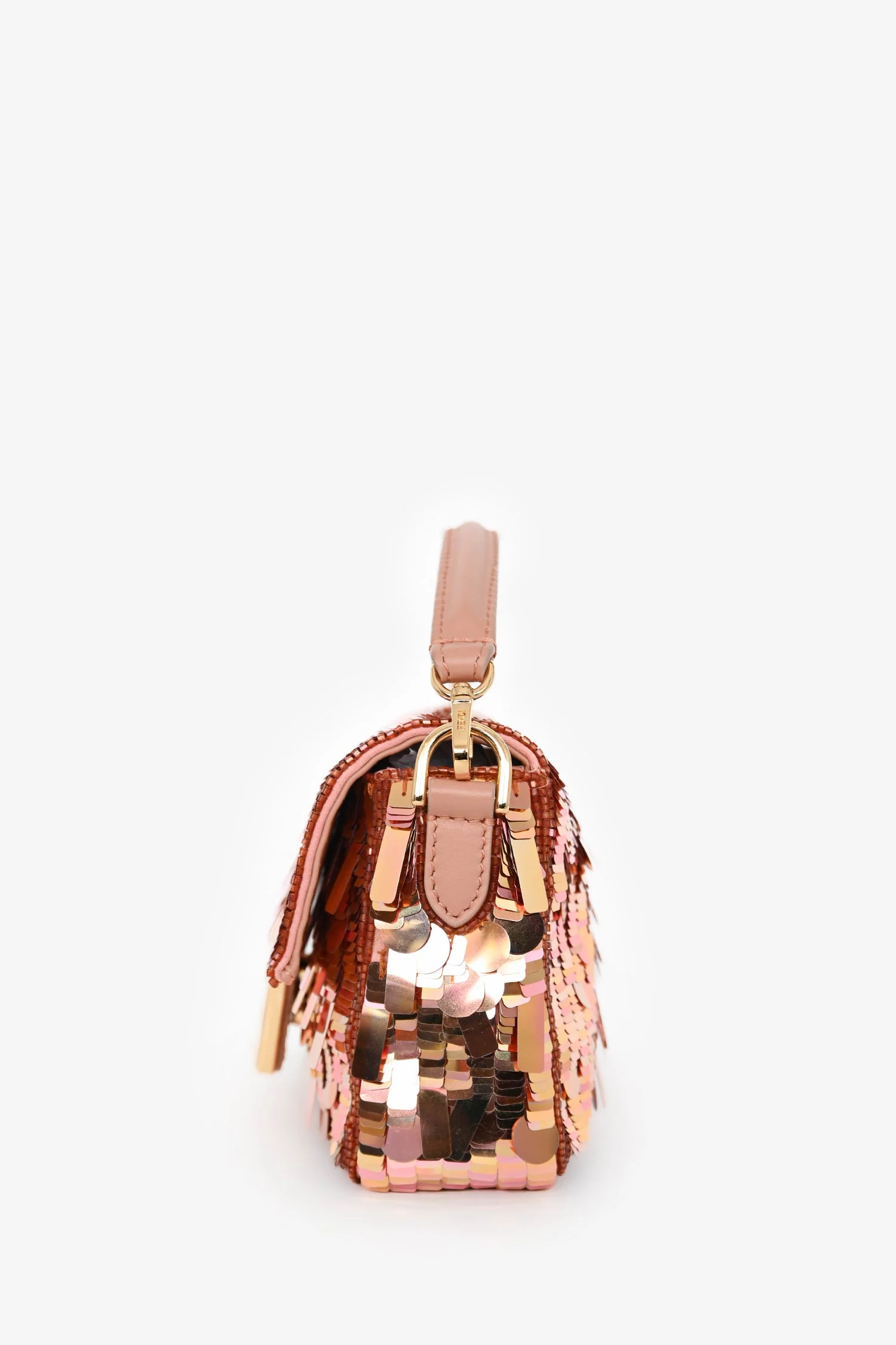 Fendi Pink Sequin FF Mini Baguette Bag with Strap - Image 4