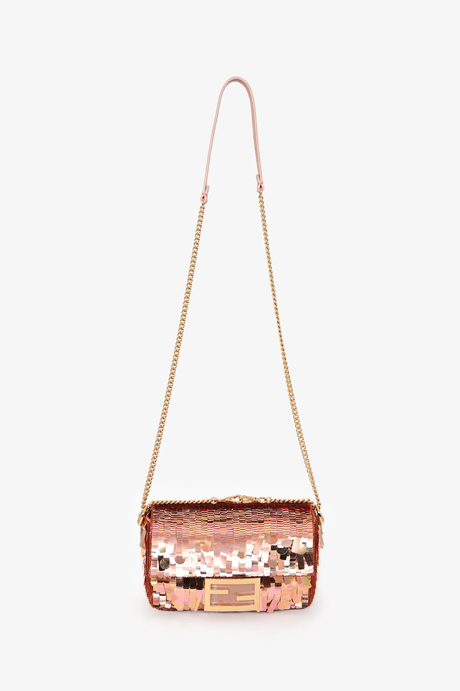 Fendi Pink Sequin FF Mini Baguette Bag with Strap - Image 7