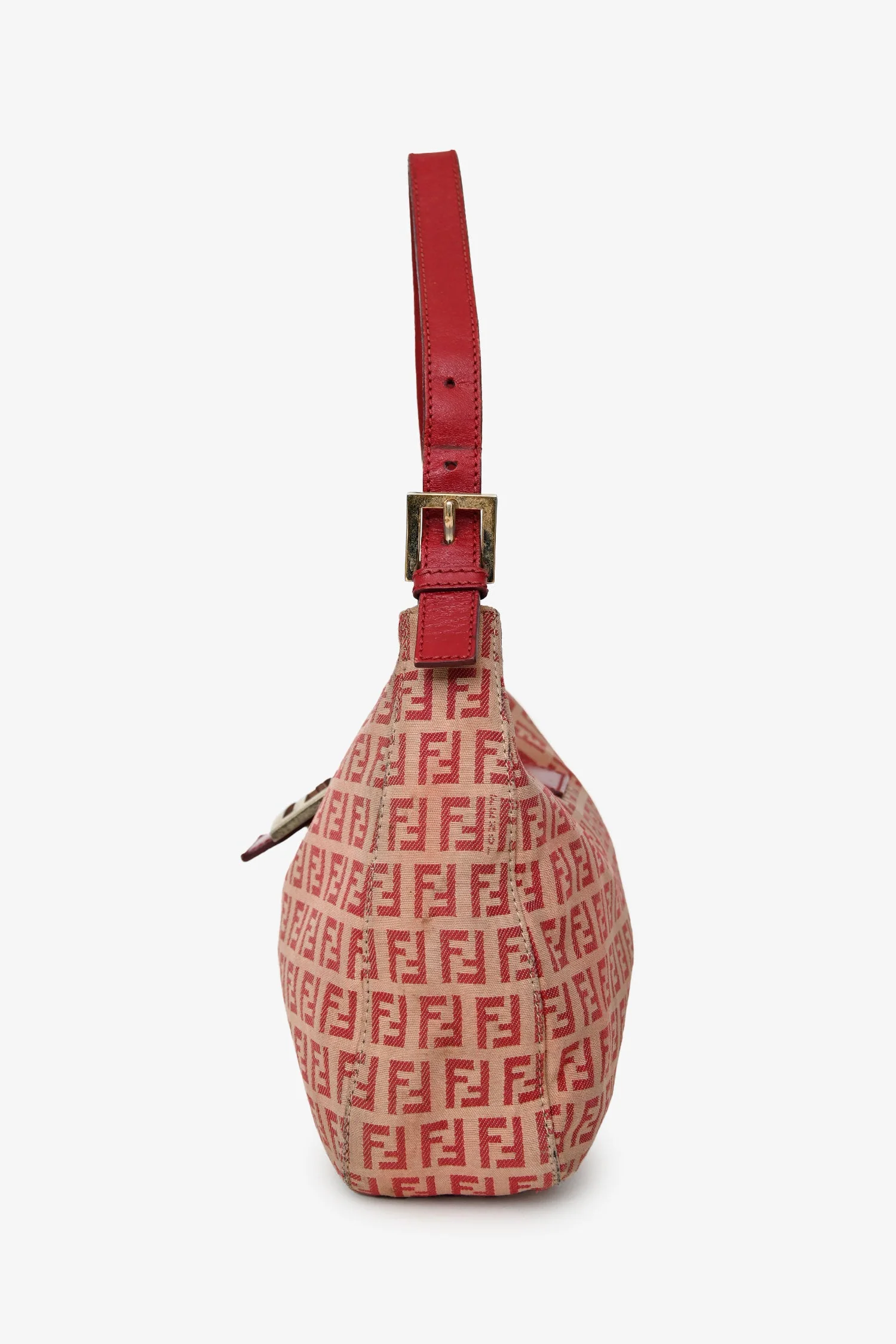 Fendi Red/Beige FF Zucca Baguette Shoulder Bag - Image 4