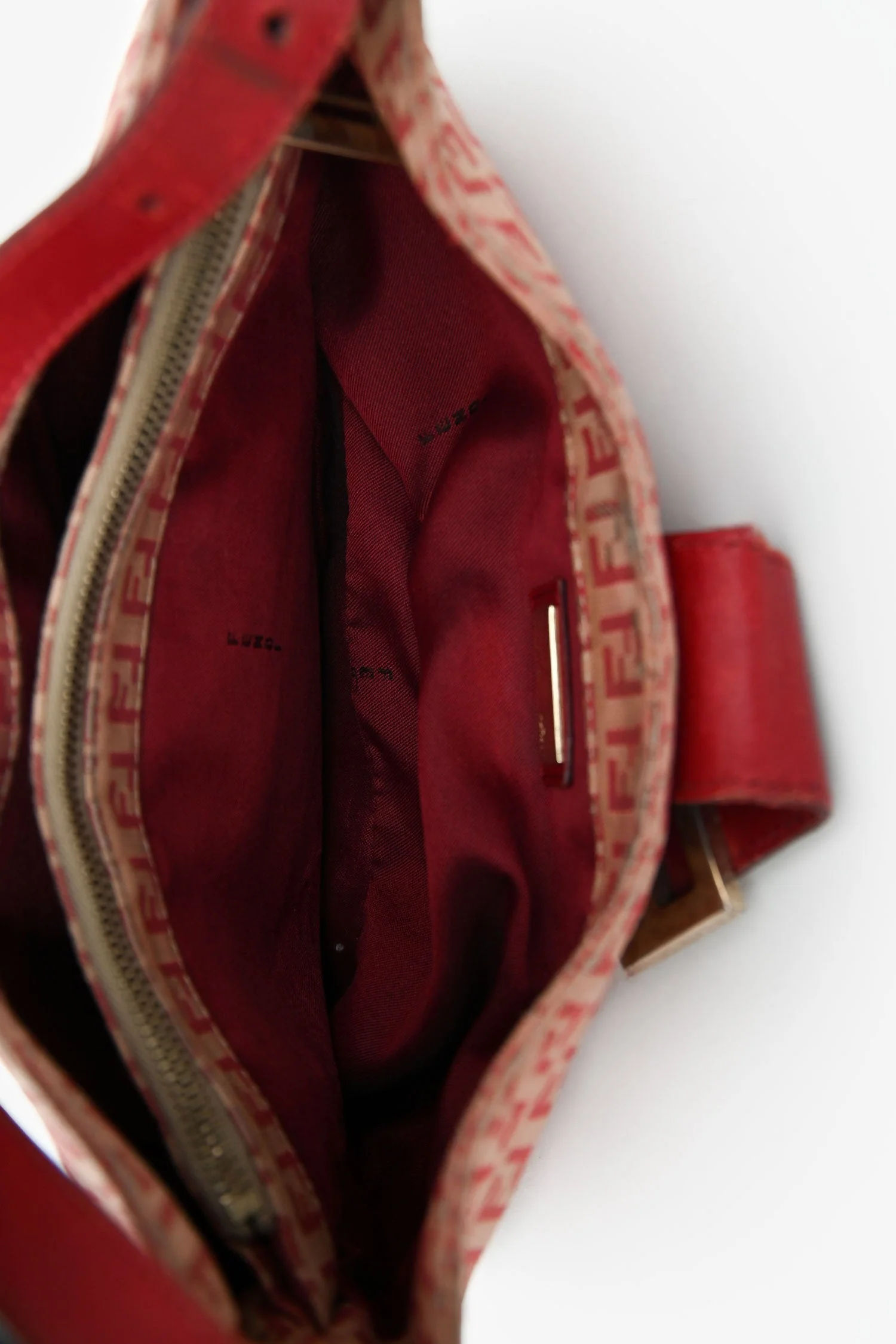 Fendi Red/Beige FF Zucca Baguette Shoulder Bag - Image 6