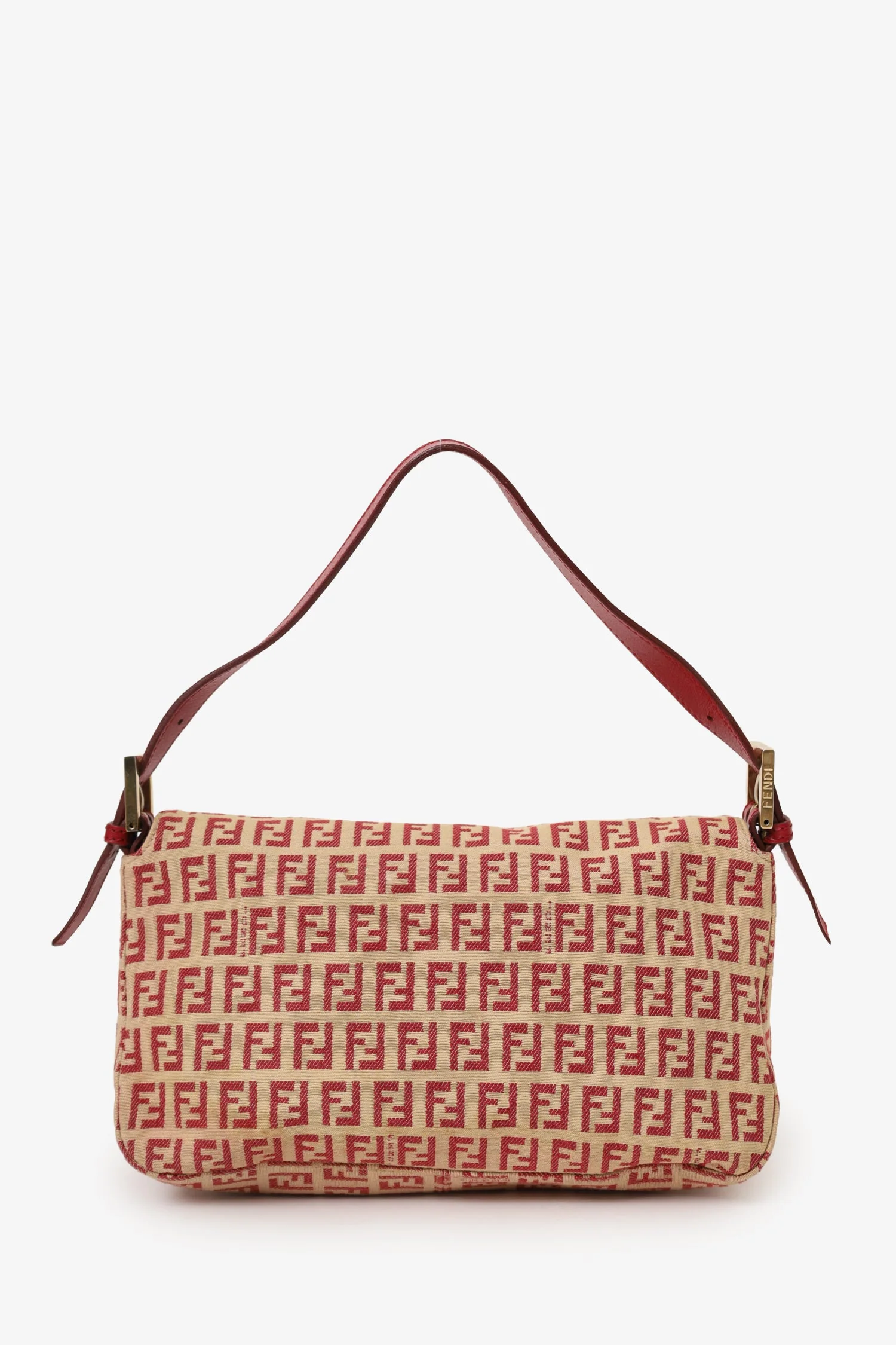 Fendi Red/Beige FF Zucca Canvas Double Flap Baguette Shoulder Bag - Image 2