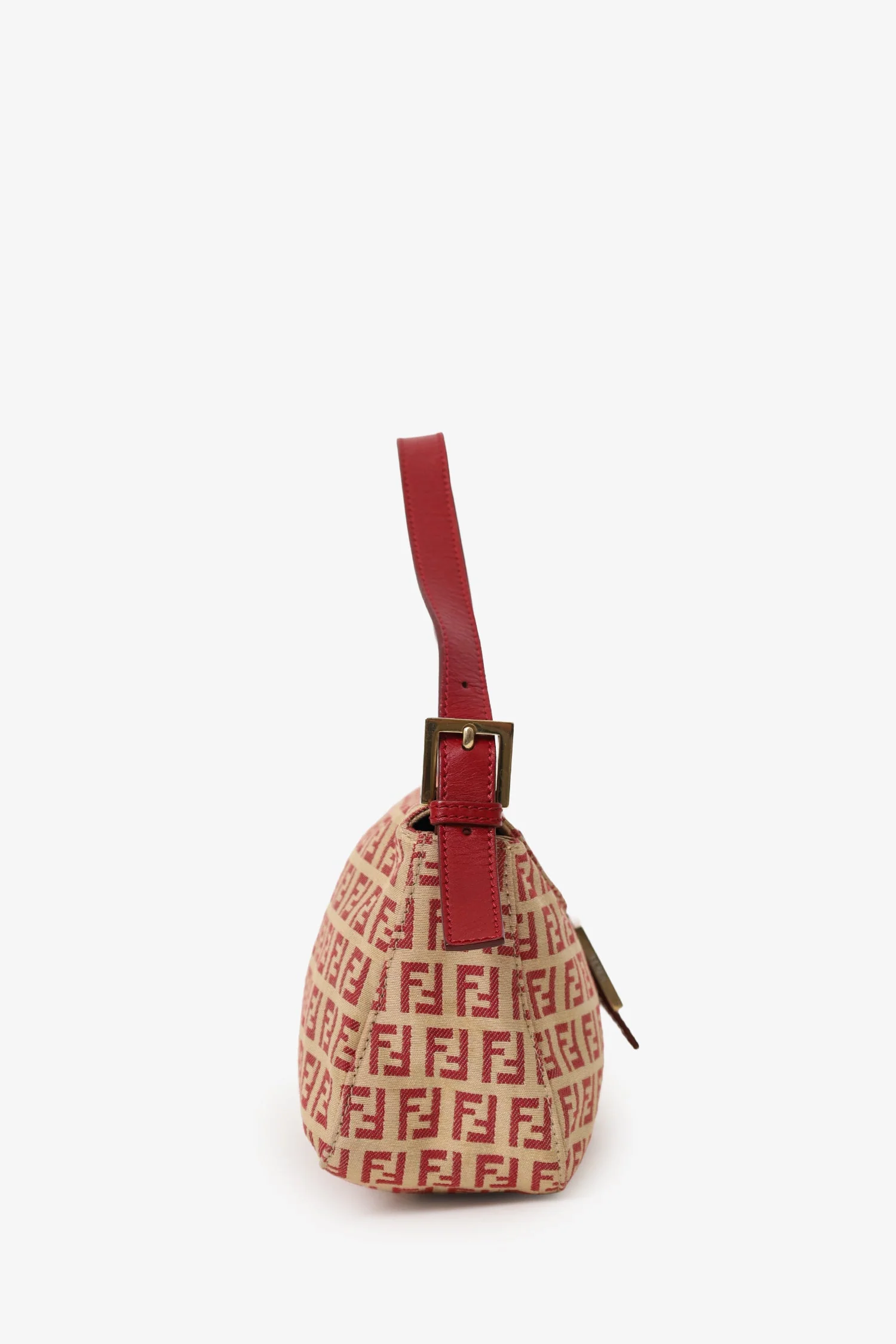 Fendi Red/Beige FF Zucca Canvas Double Flap Baguette Shoulder Bag - Image 3