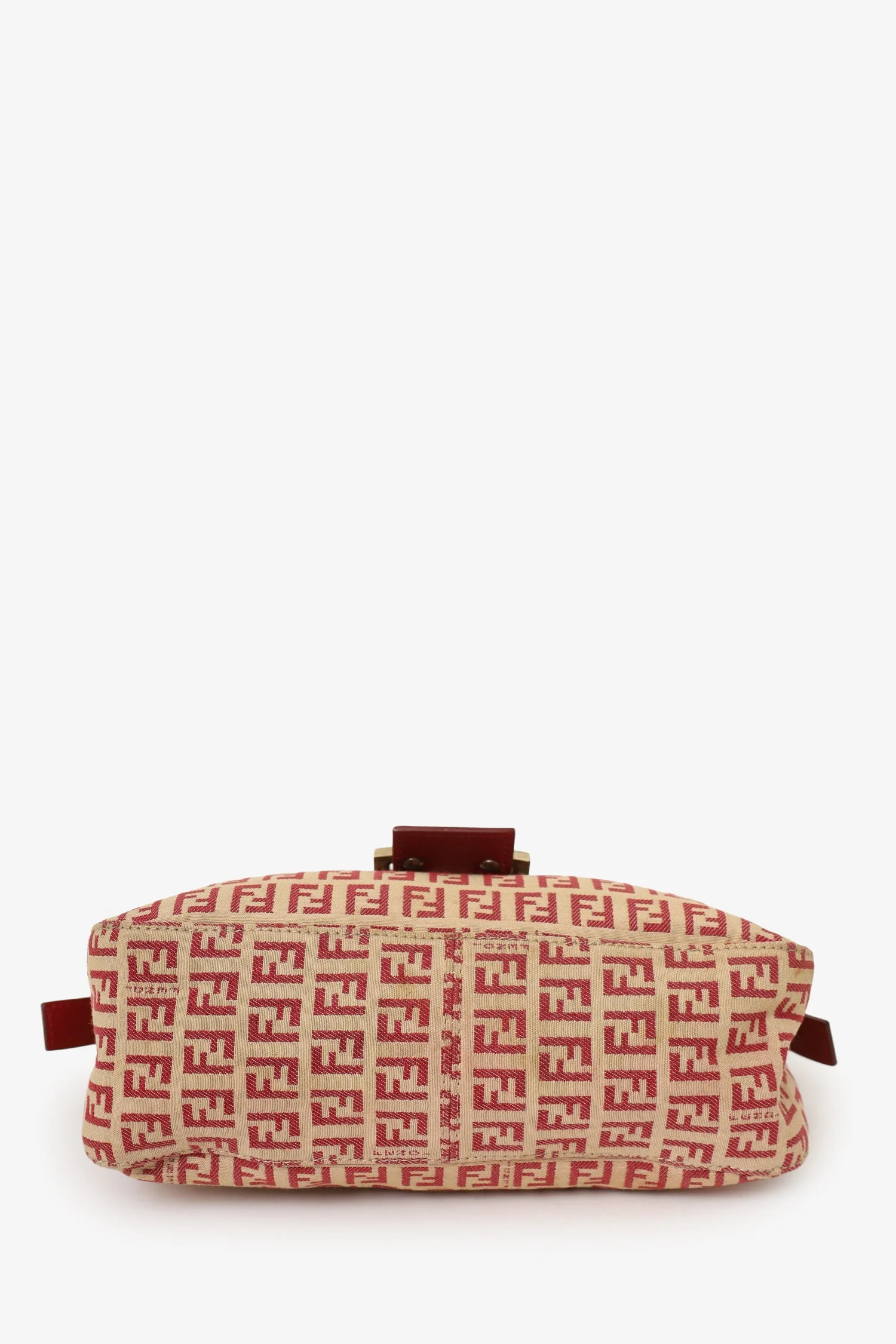 Fendi Red/Beige FF Zucca Canvas Double Flap Baguette Shoulder Bag - Image 5