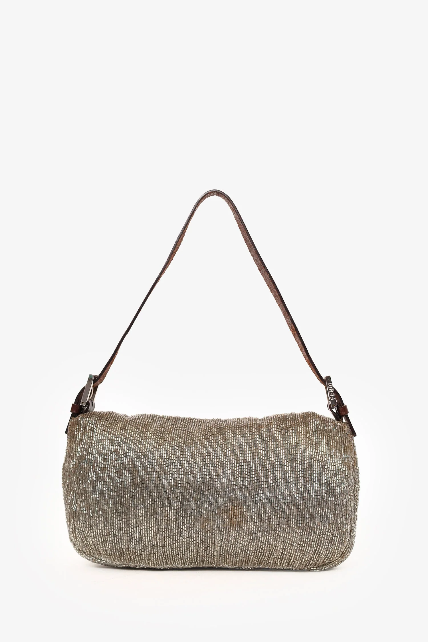 Fendi Silver Beaded Baguette Shoulder Bag - Image 2