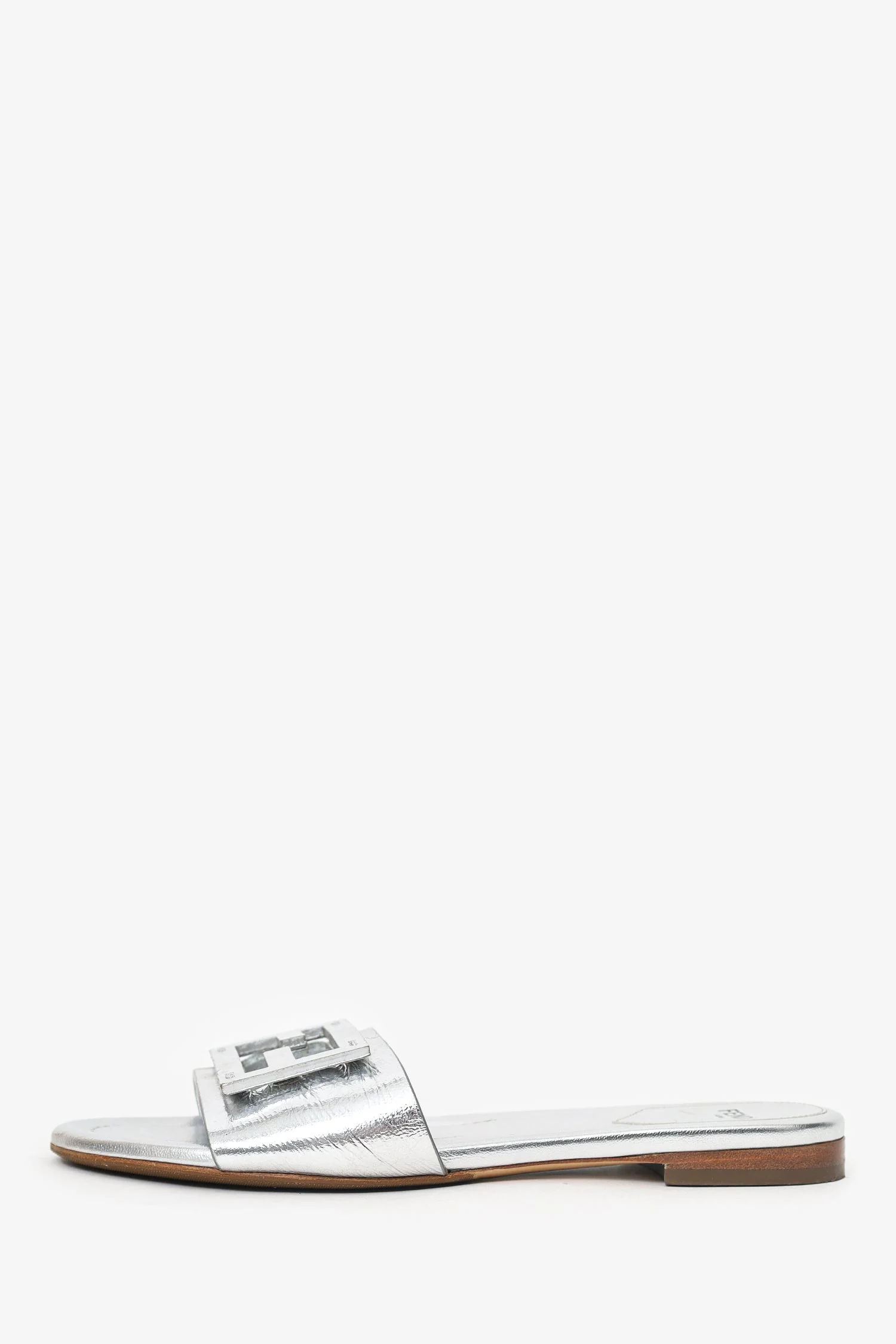 Fendi Silver Metallic Leather Baguette Slide Sandal Size 37 - Image 5