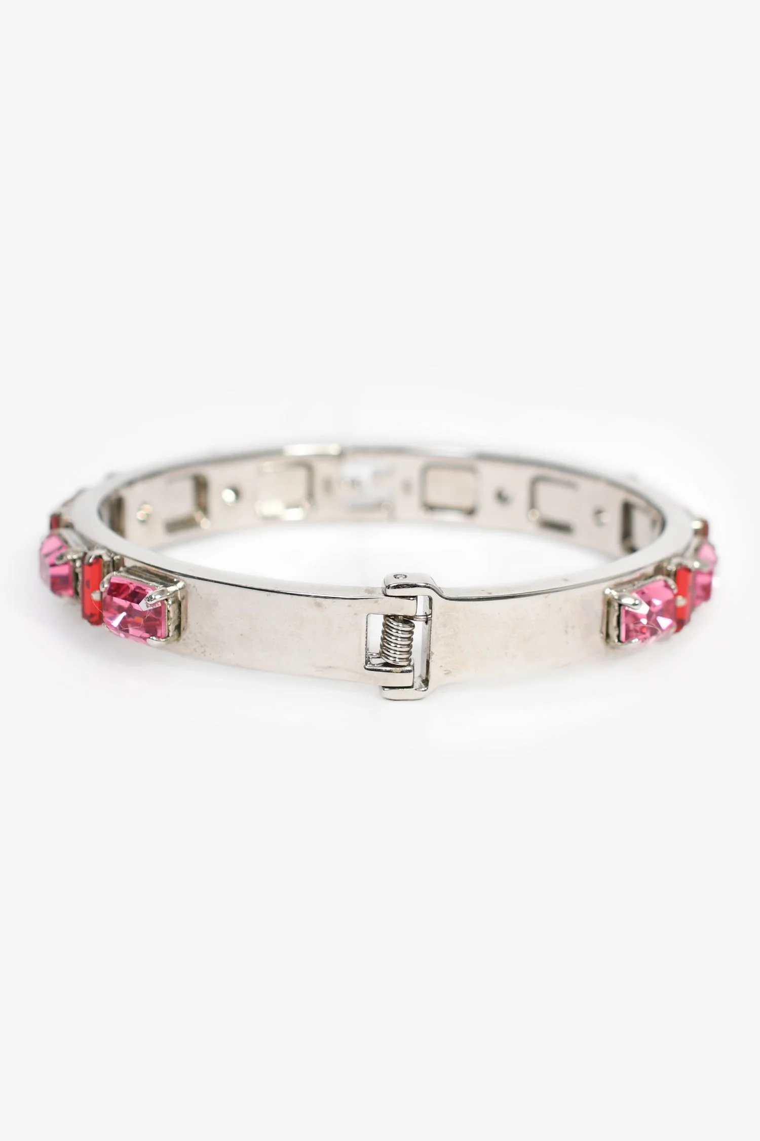 Fendi Silver Toned Red/Pink Crystal Bracelet - Image 3