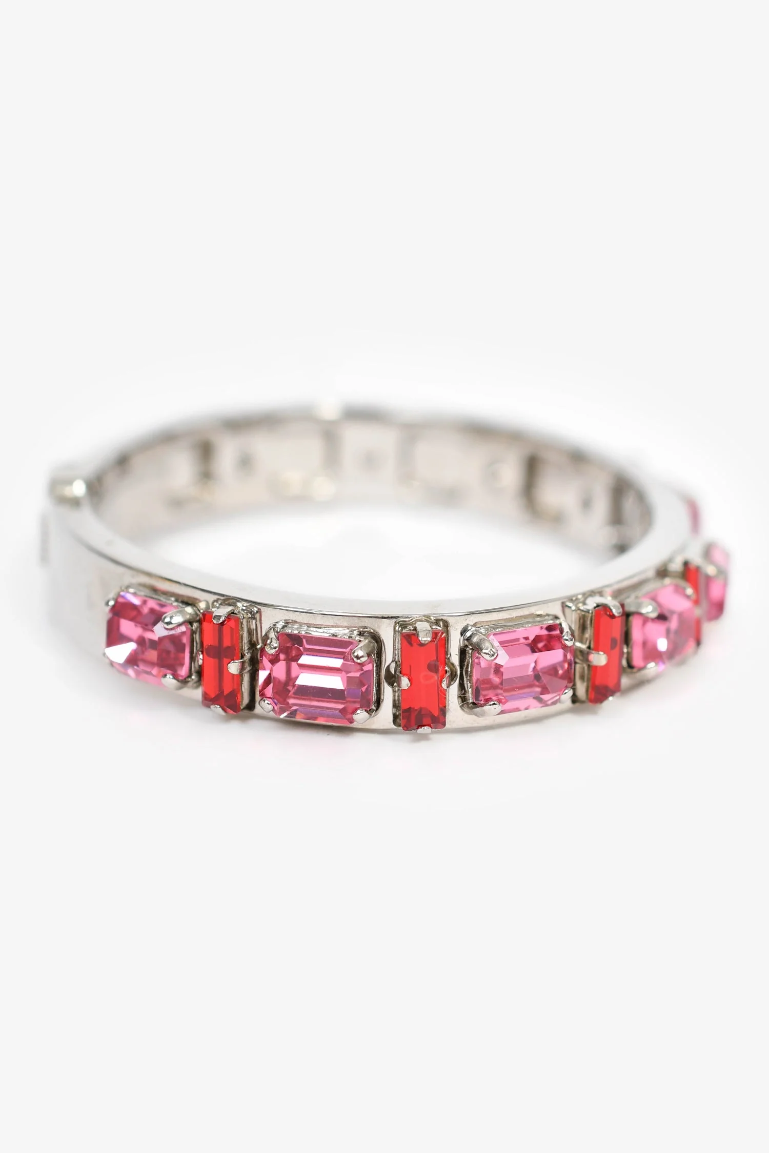 Fendi Silver Toned Red/Pink Crystal Bracelet - Image 4