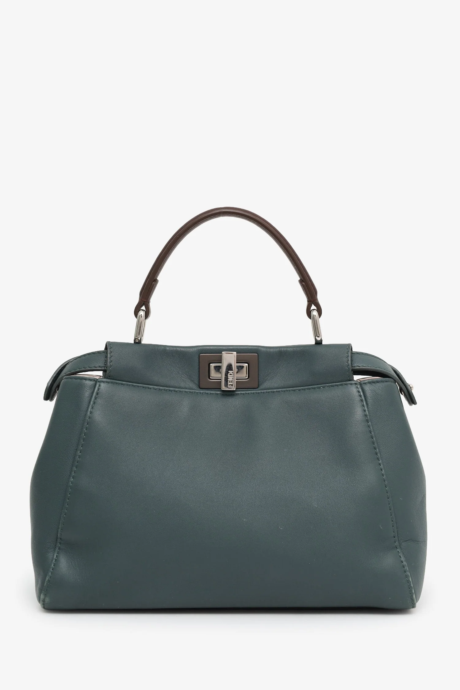 Fendi Teal/Brown Leather Mini Peekaboo With Strap - Image 2