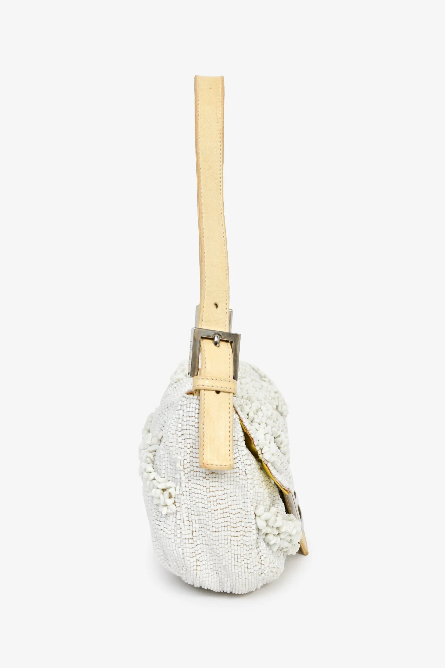 Fendi White/Beige Beaded Baguette Shoulder Bag - Image 2