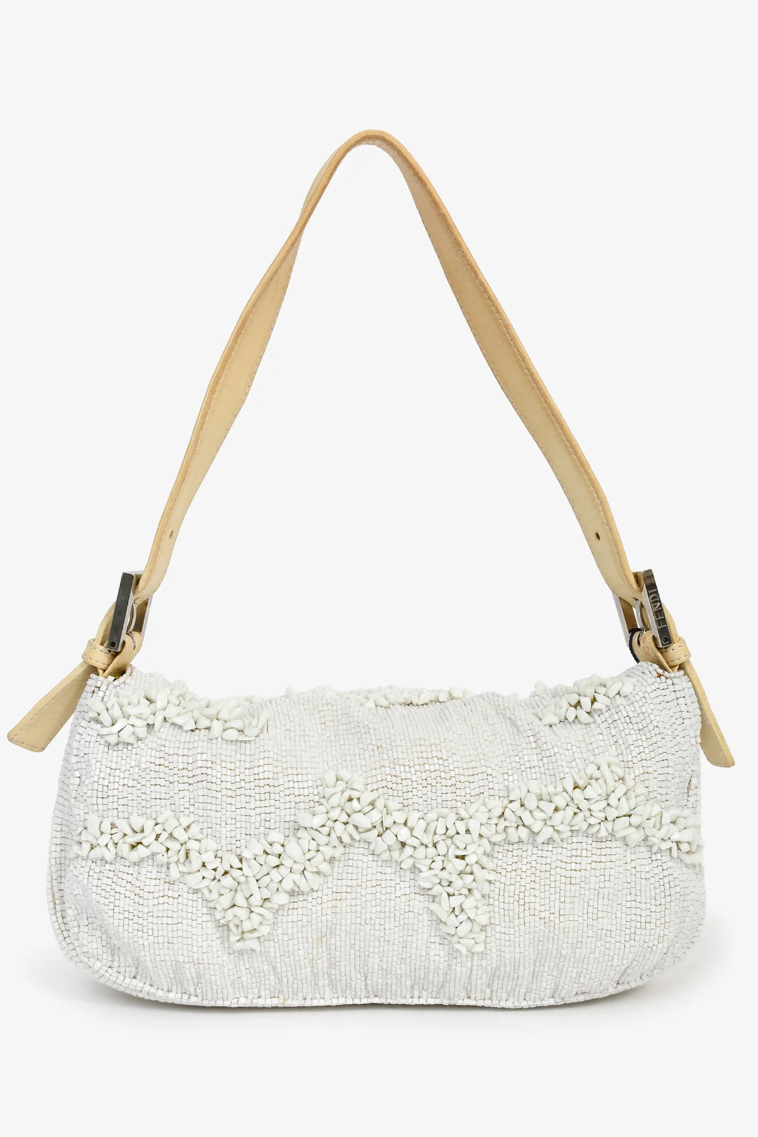 Fendi White/Beige Beaded Baguette Shoulder Bag - Image 3