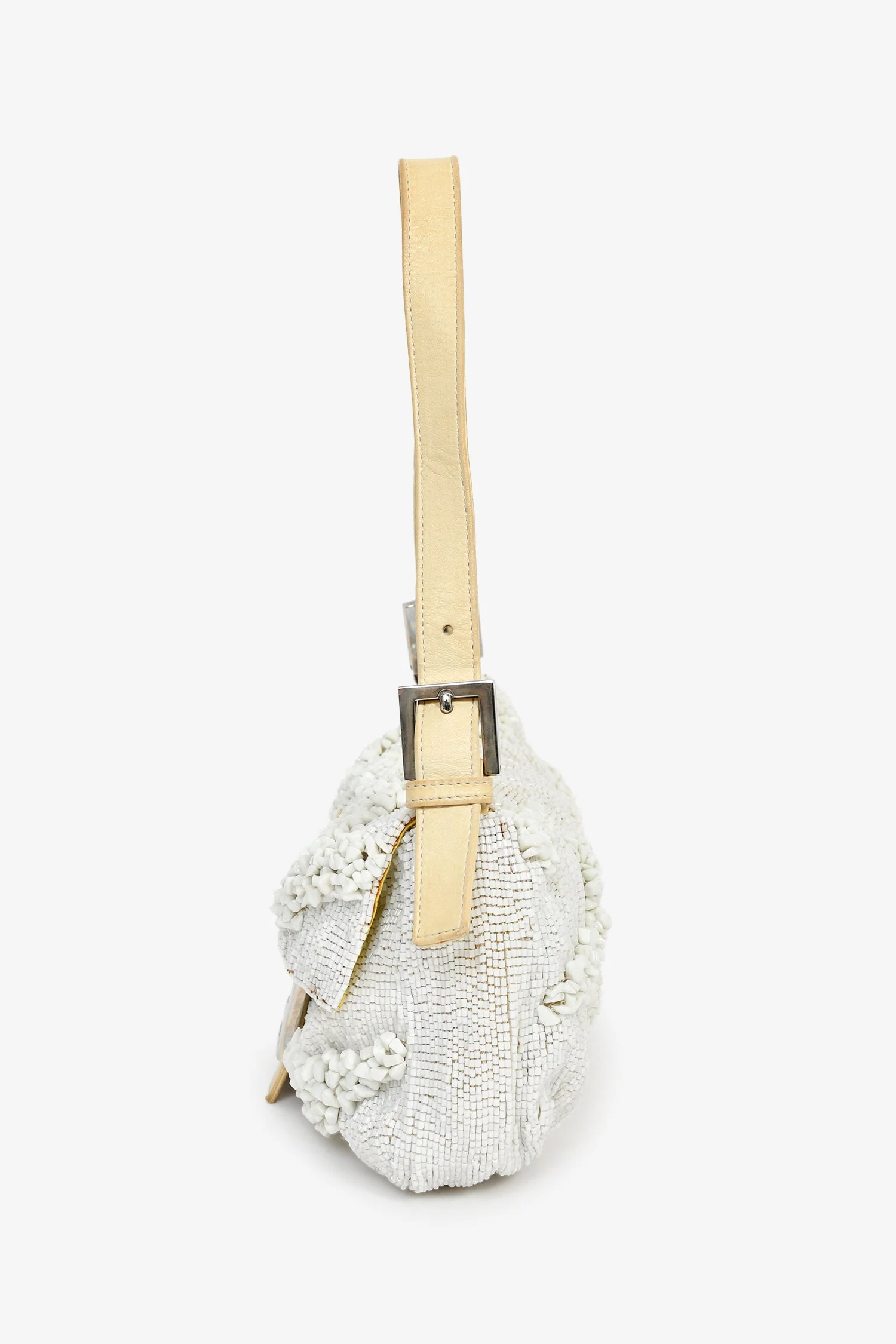 Fendi White/Beige Beaded Baguette Shoulder Bag - Image 4