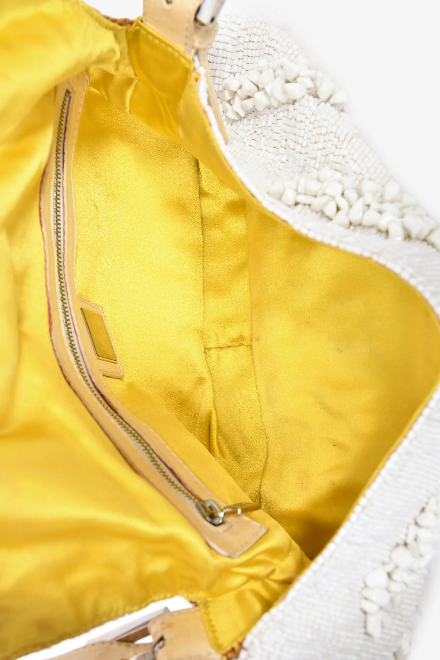 Fendi White/Beige Beaded Baguette Shoulder Bag - Image 6