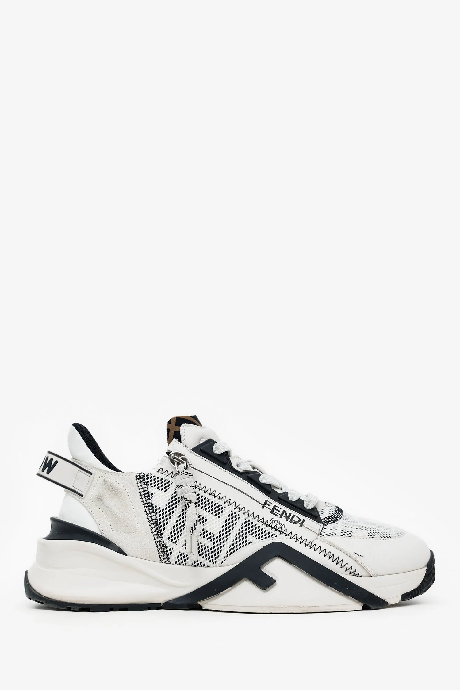 Fendi White Leather Mesh Zucca Canvas Flow Sneakers Size 39