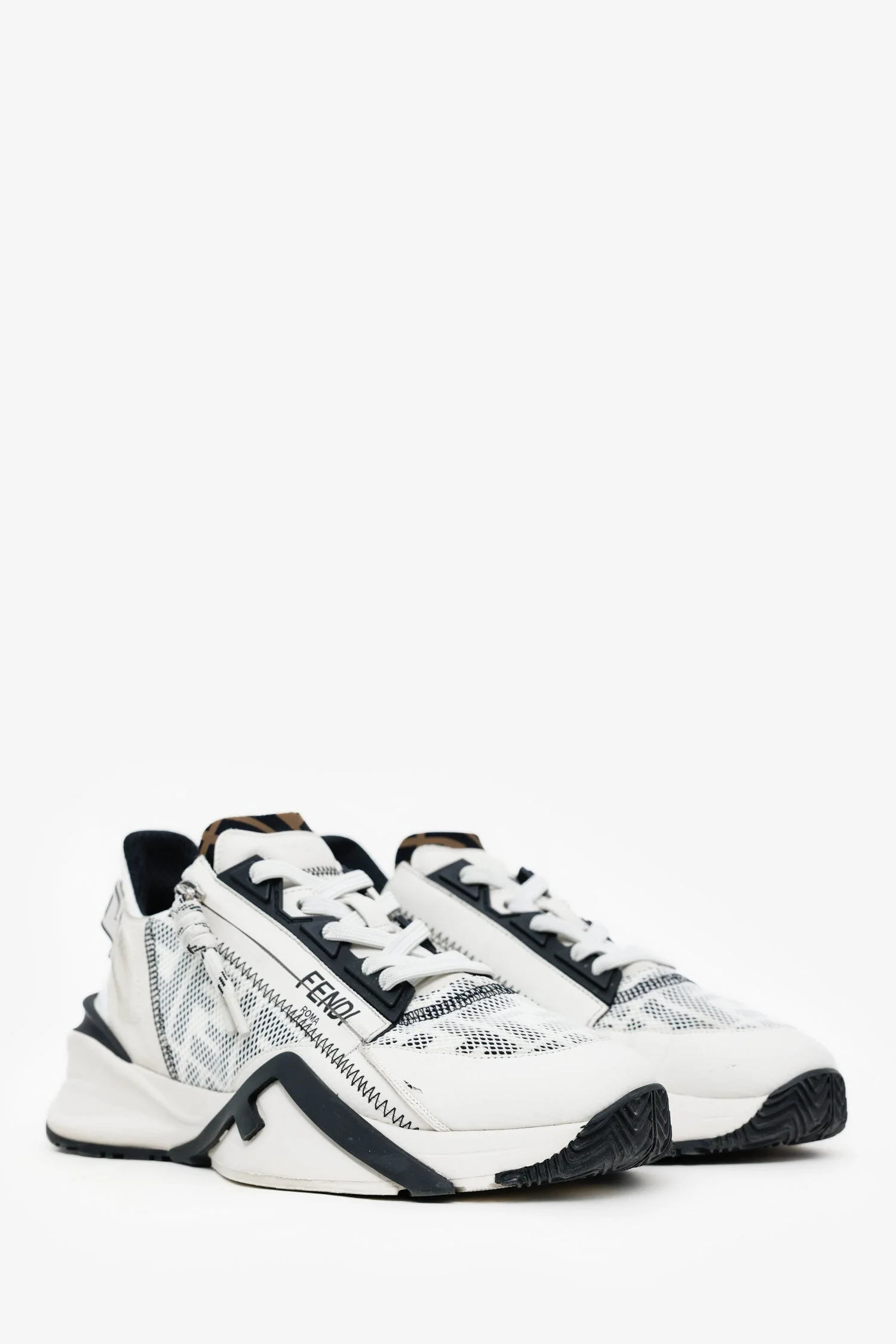 Fendi White Leather Mesh Zucca Canvas Flow Sneakers Size 39 - Image 2