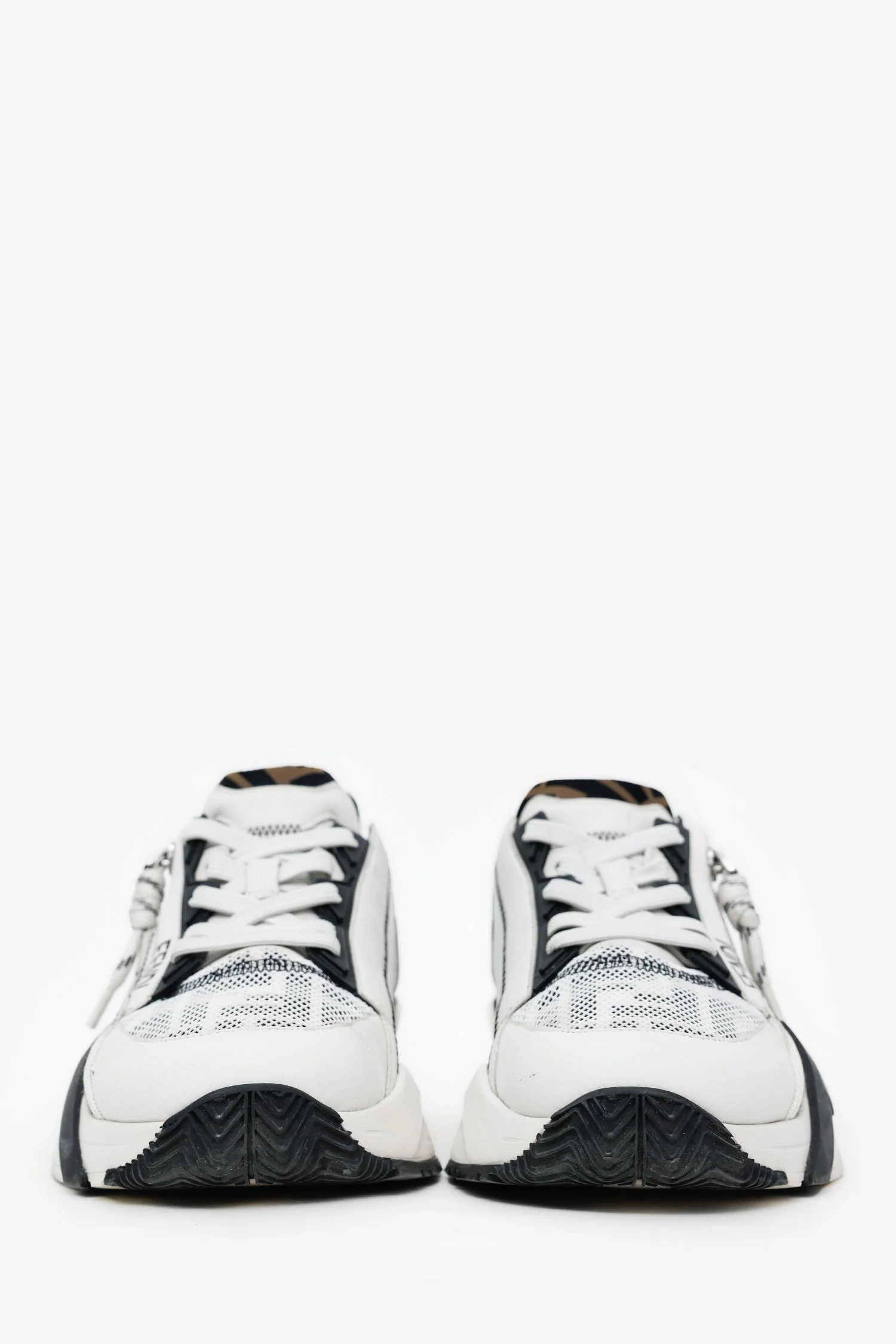 Fendi White Leather Mesh Zucca Canvas Flow Sneakers Size 39 - Image 3