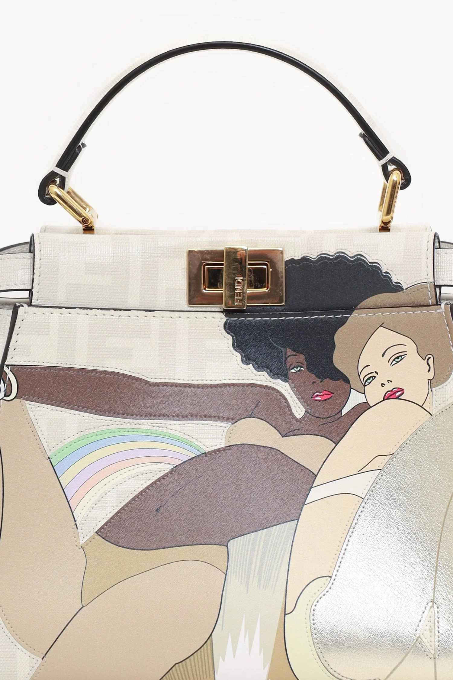 Fendi White/Multicolour Glazed Fabric FF Bikini Girls Mini Peekaboo - Image 2
