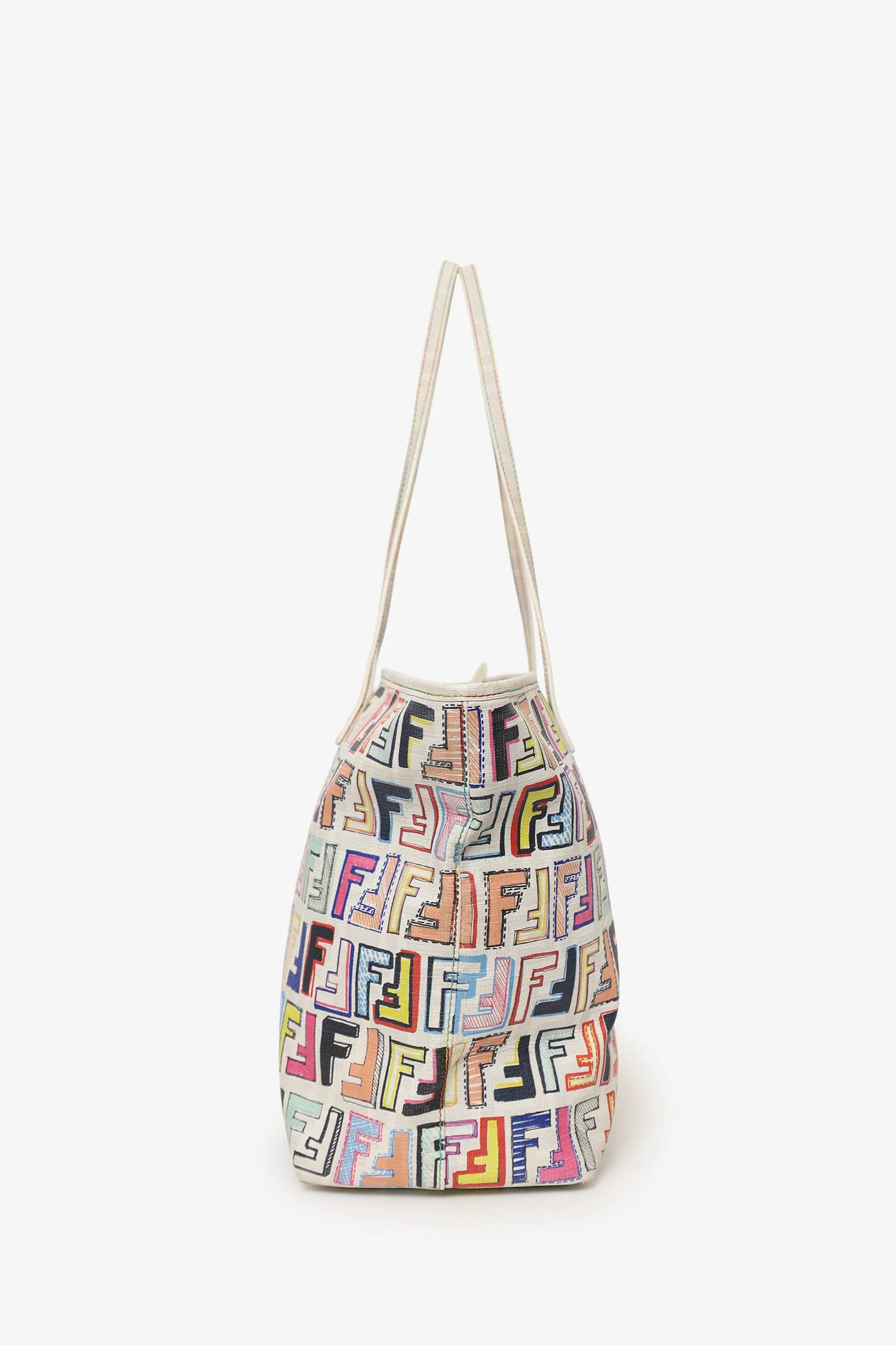 Fendi White/Multicolour Zucca Spalmati Roll Tote - Image 3