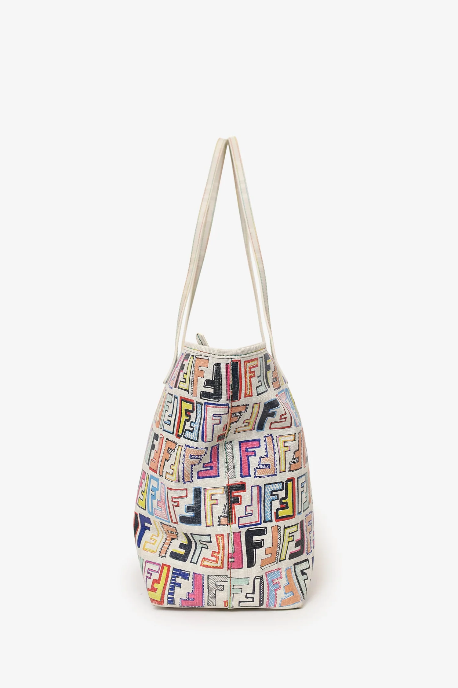 Fendi White/Multicolour Zucca Spalmati Roll Tote - Image 4
