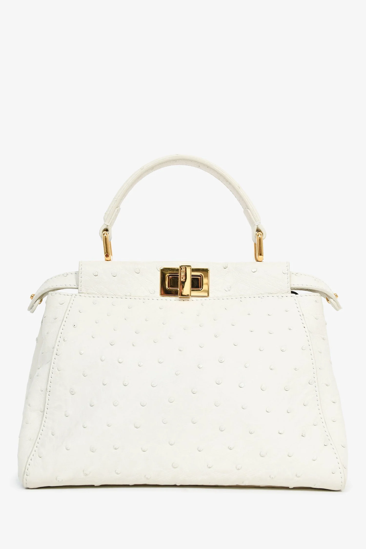 Fendi White Ostrich Leather Mini Peekaboo Bag with Strap