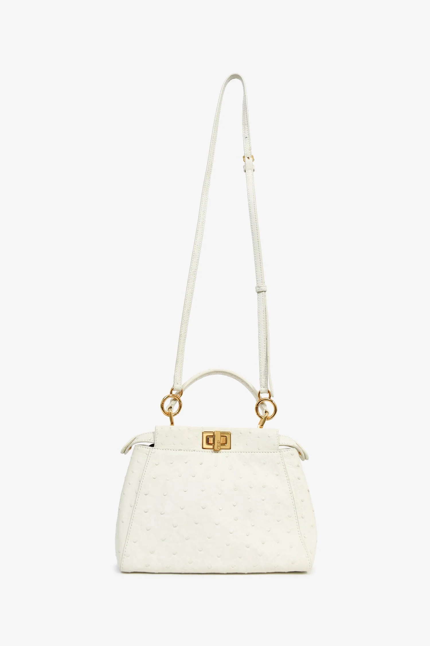 Fendi White Ostrich Leather Mini Peekaboo Bag with Strap - Image 2