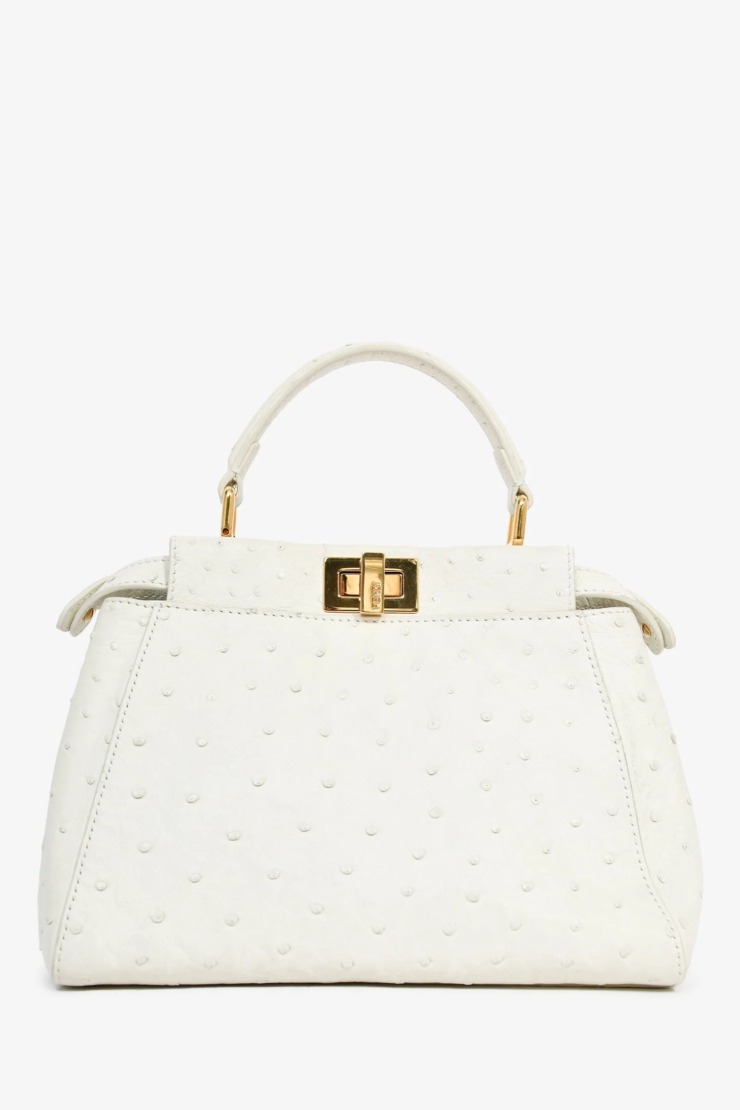 Fendi White Ostrich Leather Mini Peekaboo Bag with Strap - Image 3