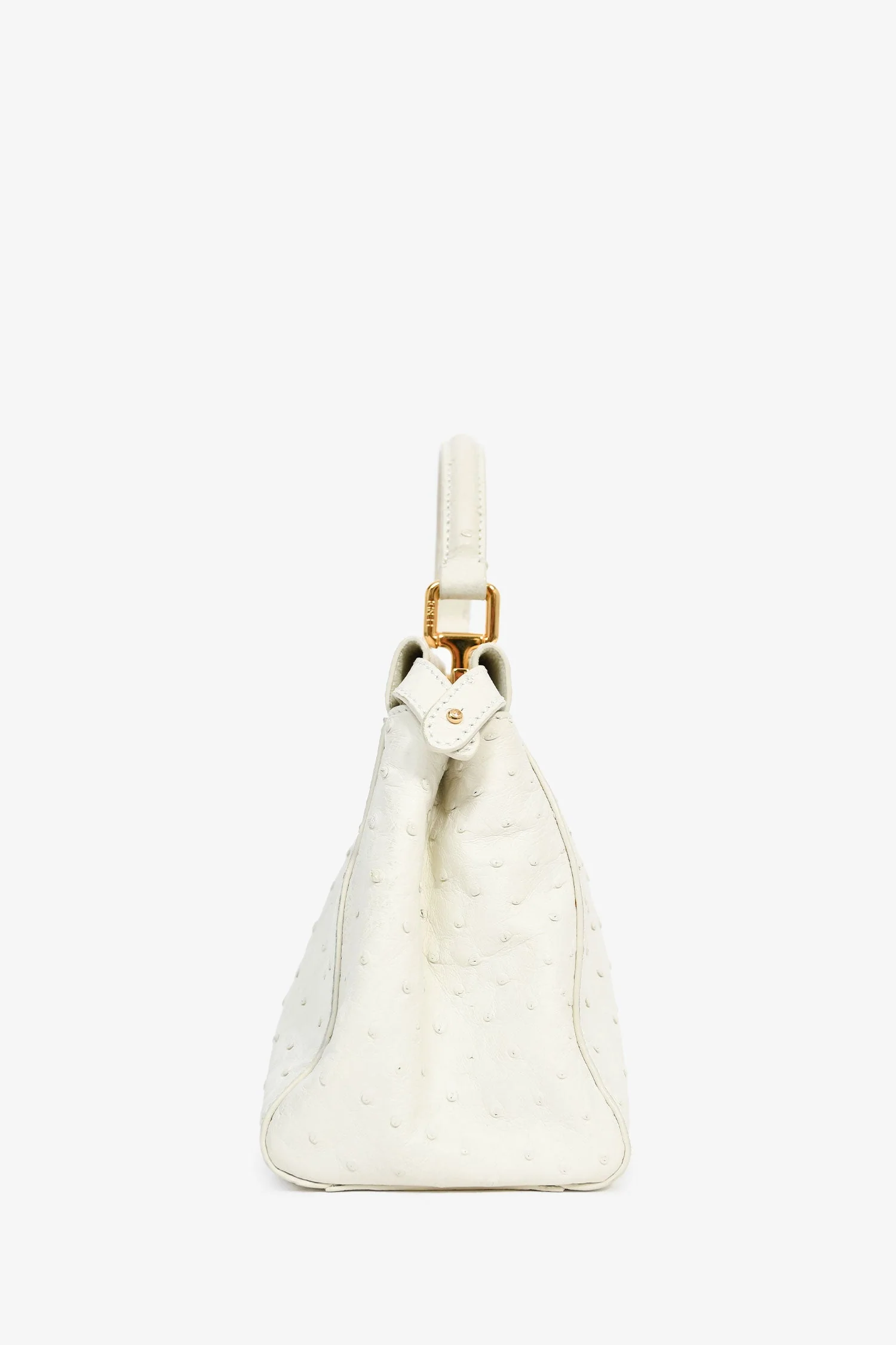 Fendi White Ostrich Leather Mini Peekaboo Bag with Strap - Image 4
