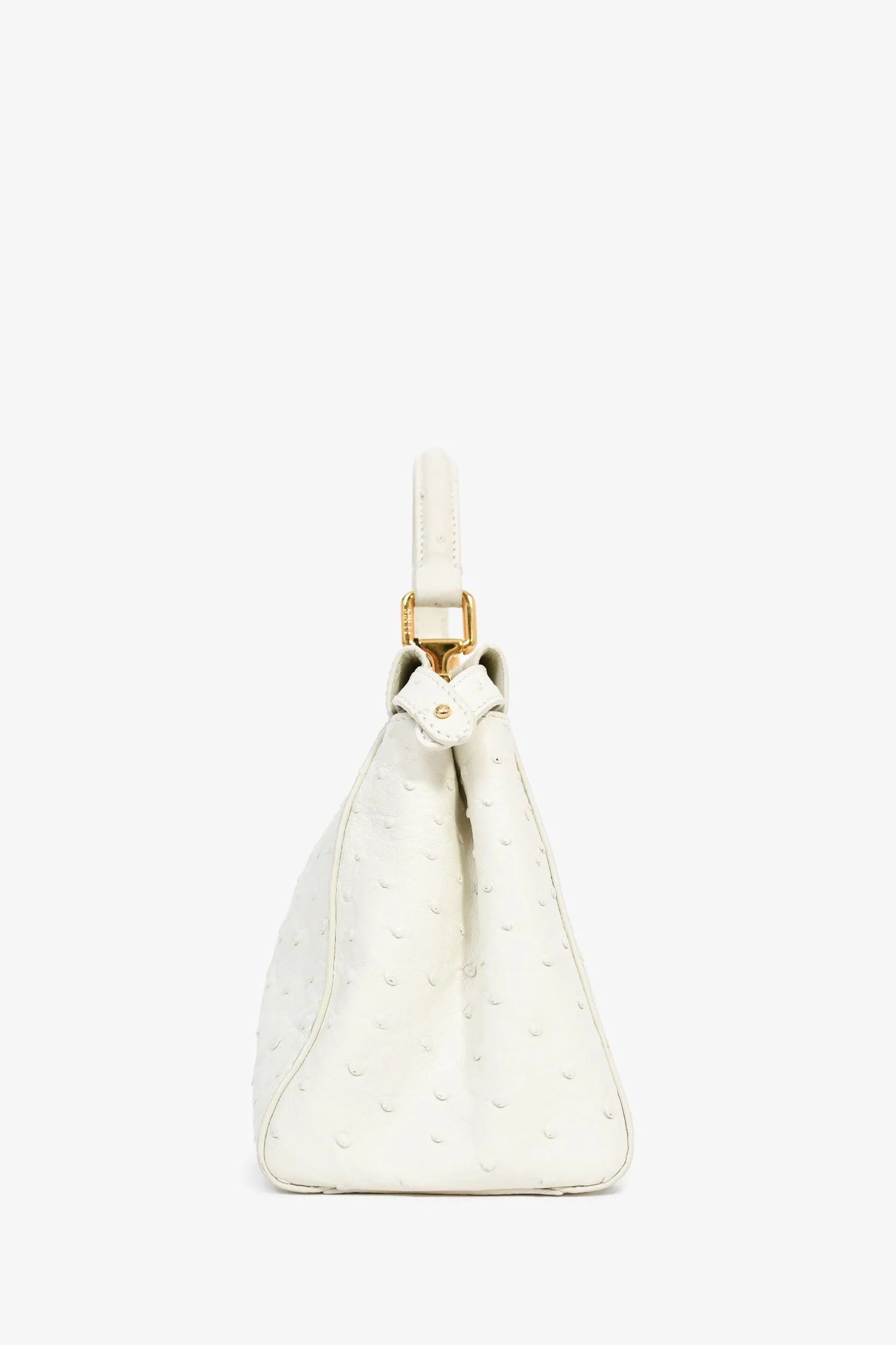 Fendi White Ostrich Leather Mini Peekaboo Bag with Strap - Image 5