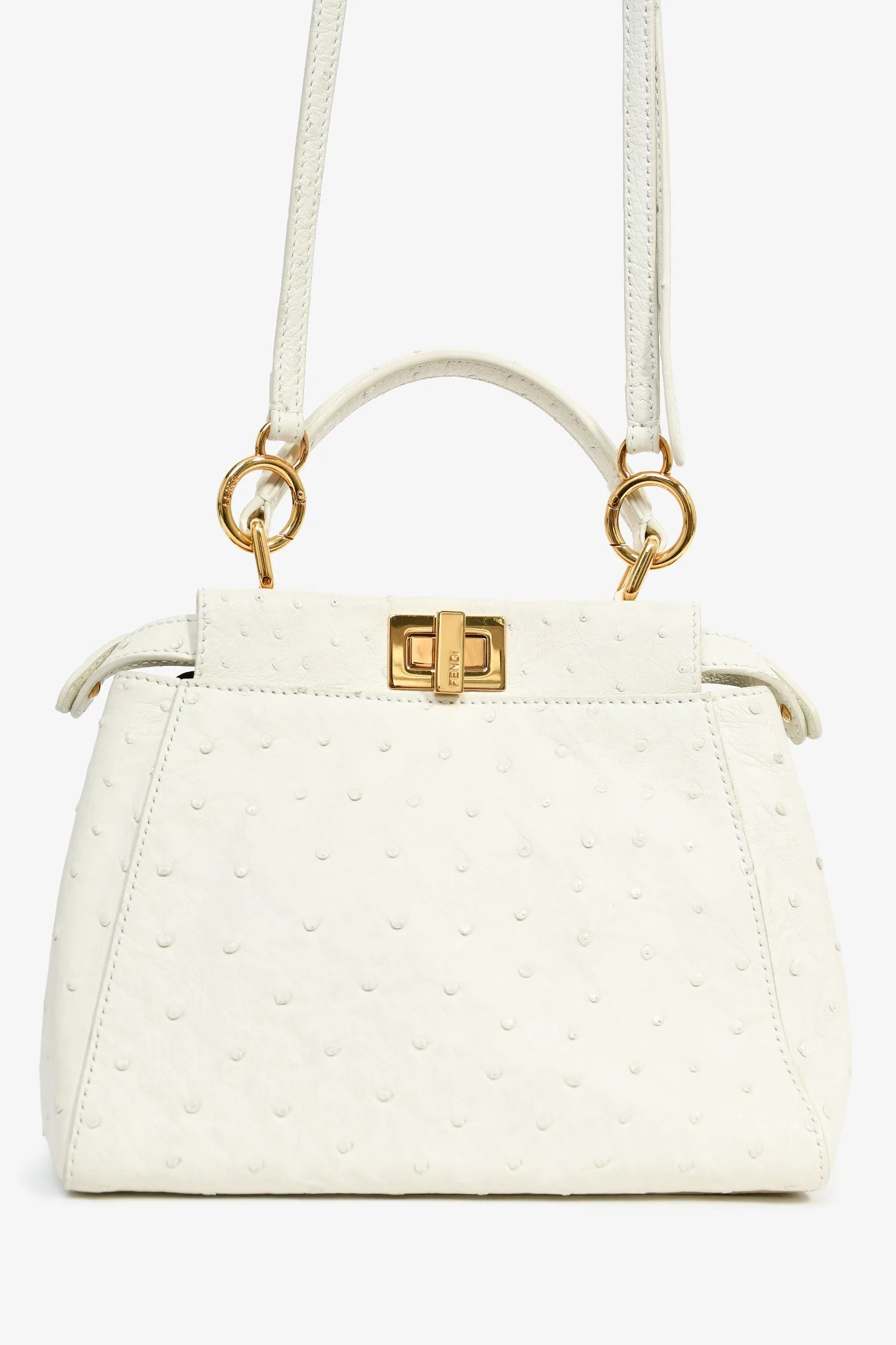 Fendi White Ostrich Leather Mini Peekaboo Bag with Strap - Image 8