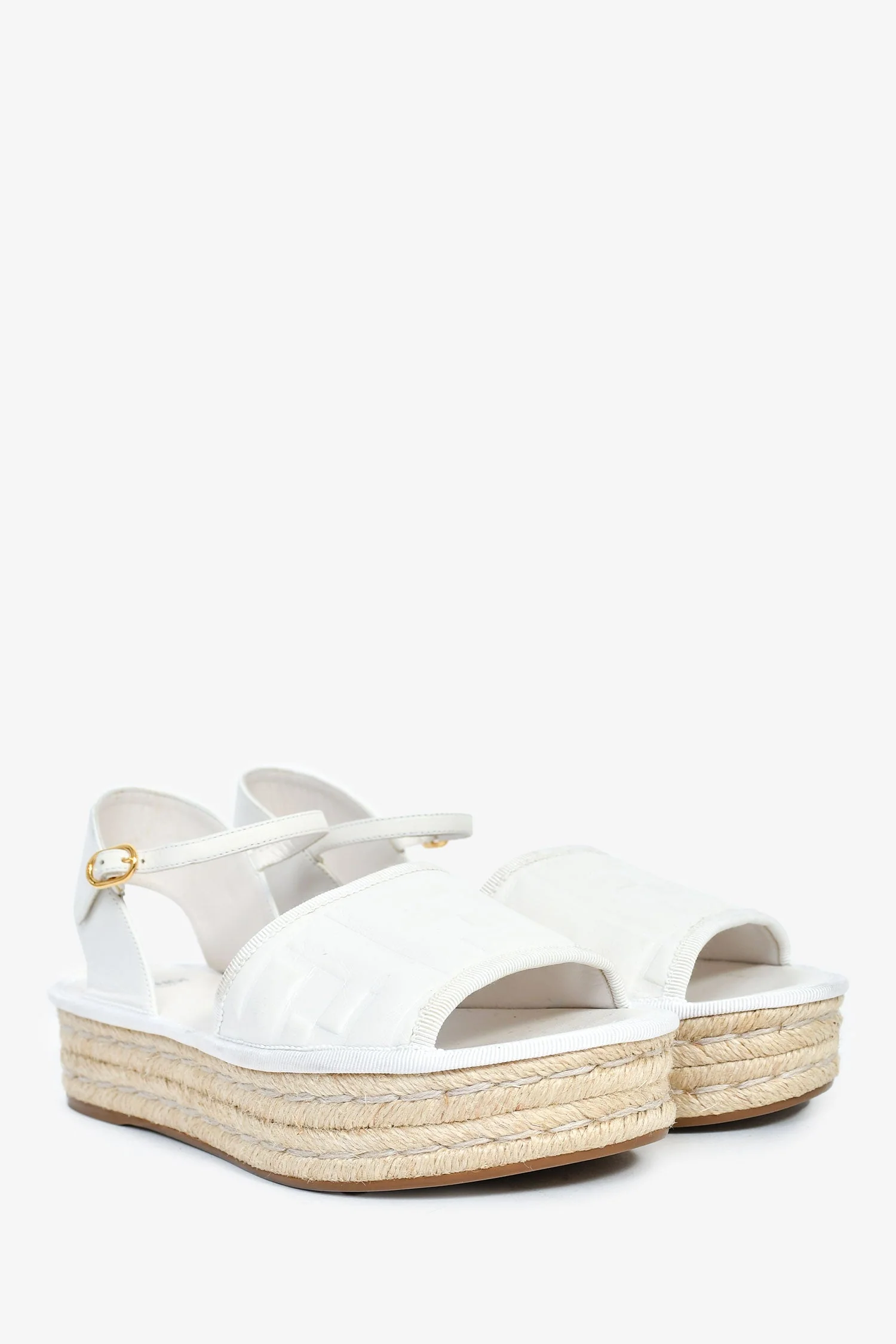 Fendi White Zucca Leather Espadrille Platform Sandals Size 35.5 - Image 2