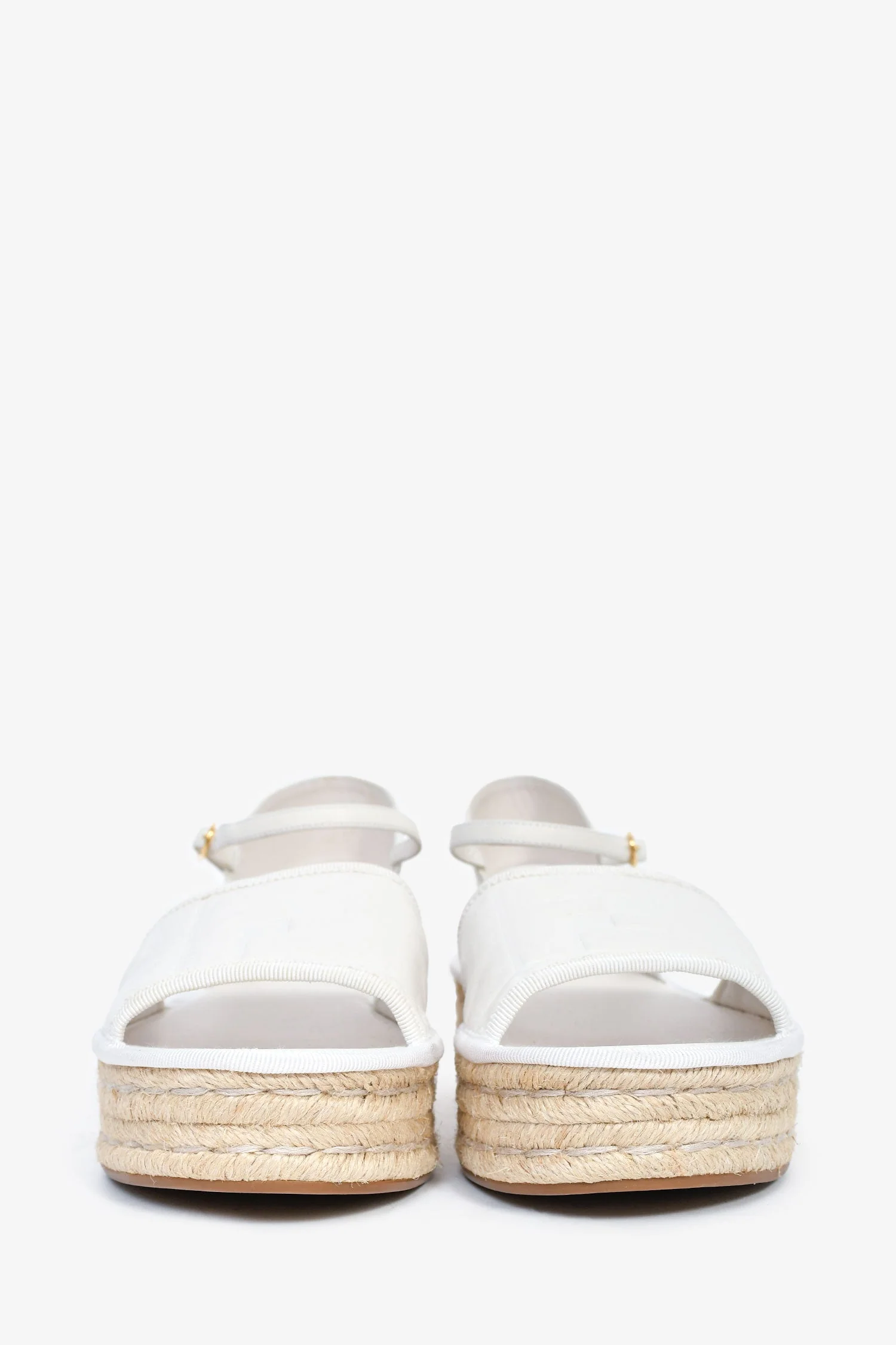 Fendi White Zucca Leather Espadrille Platform Sandals Size 35.5 - Image 3