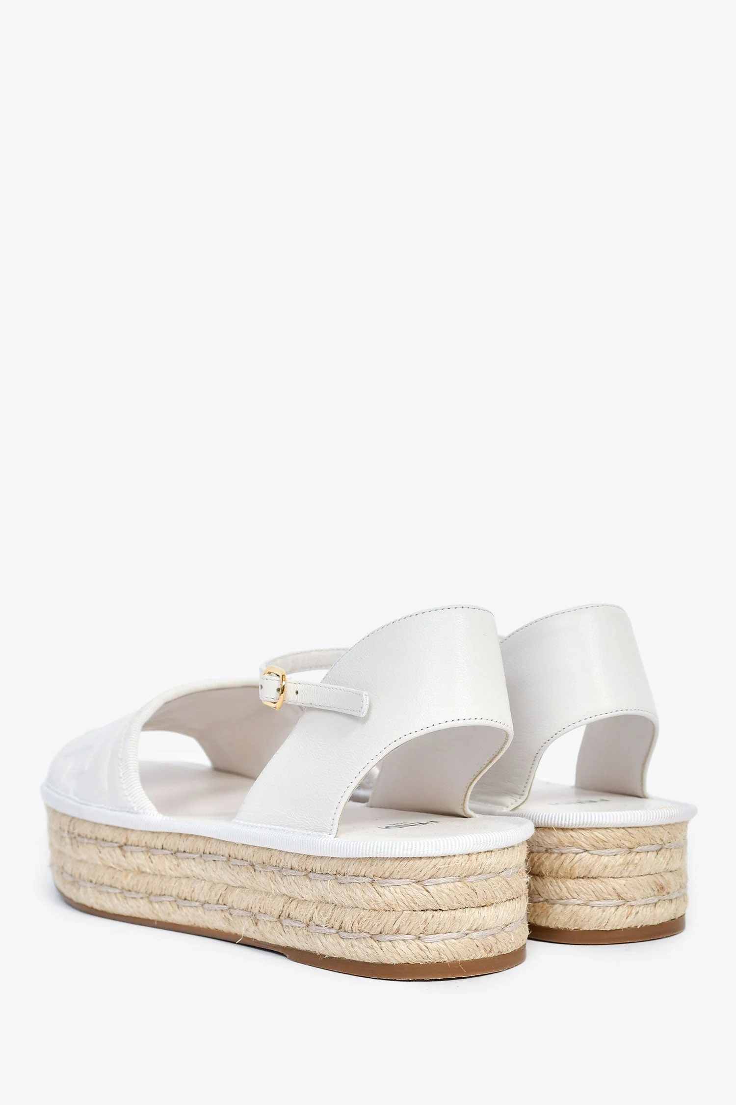 Fendi White Zucca Leather Espadrille Platform Sandals Size 35.5 - Image 4