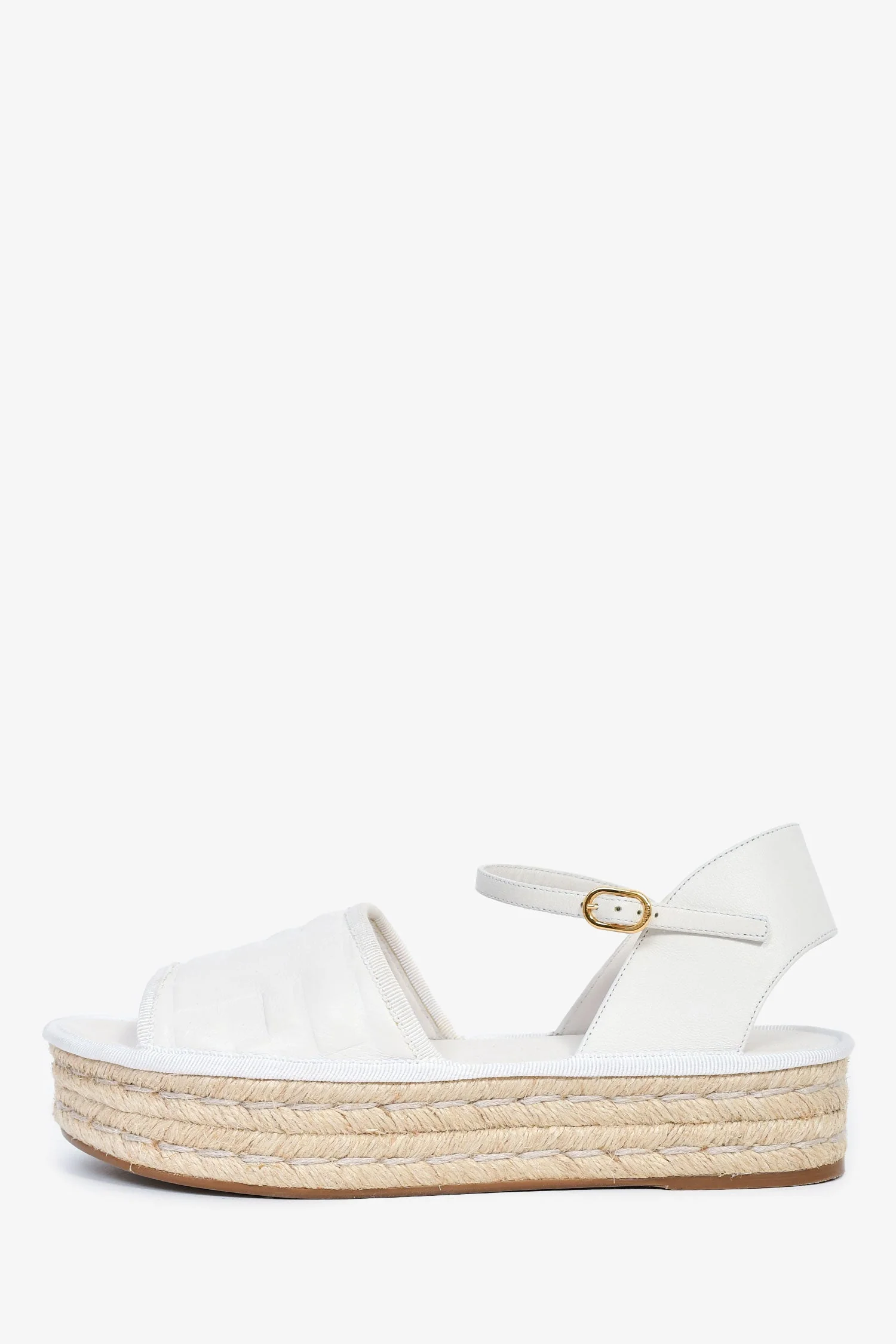 Fendi White Zucca Leather Espadrille Platform Sandals Size 35.5 - Image 5