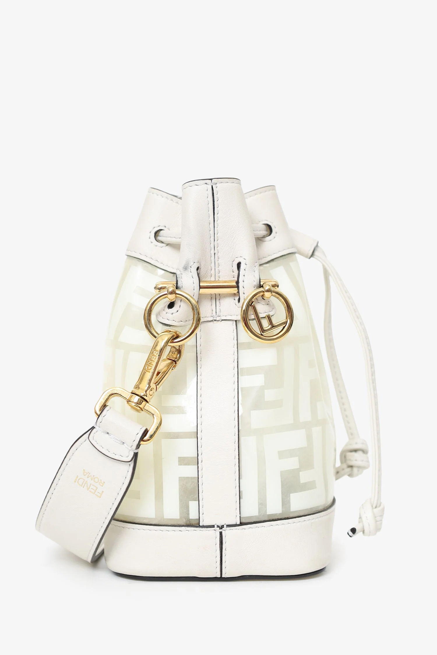 Fendi White Zucca Print Vinyl/Leather Mon Tresor Mini Bucket Bag - Image 2