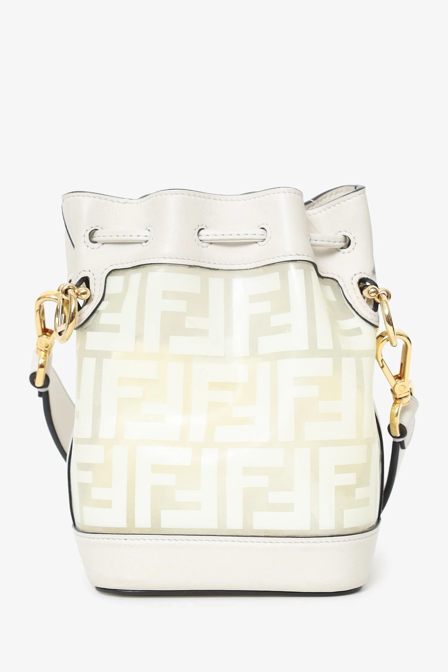 Fendi White Zucca Print Vinyl/Leather Mon Tresor Mini Bucket Bag - Image 3