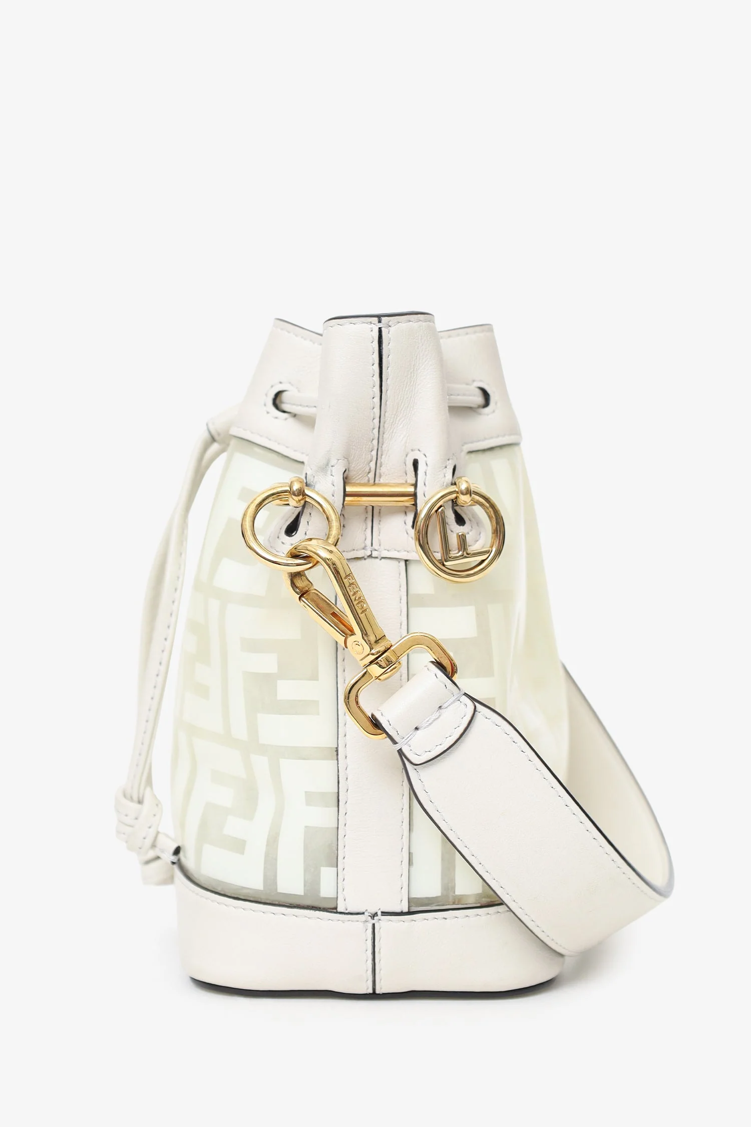 Fendi White Zucca Print Vinyl/Leather Mon Tresor Mini Bucket Bag - Image 4