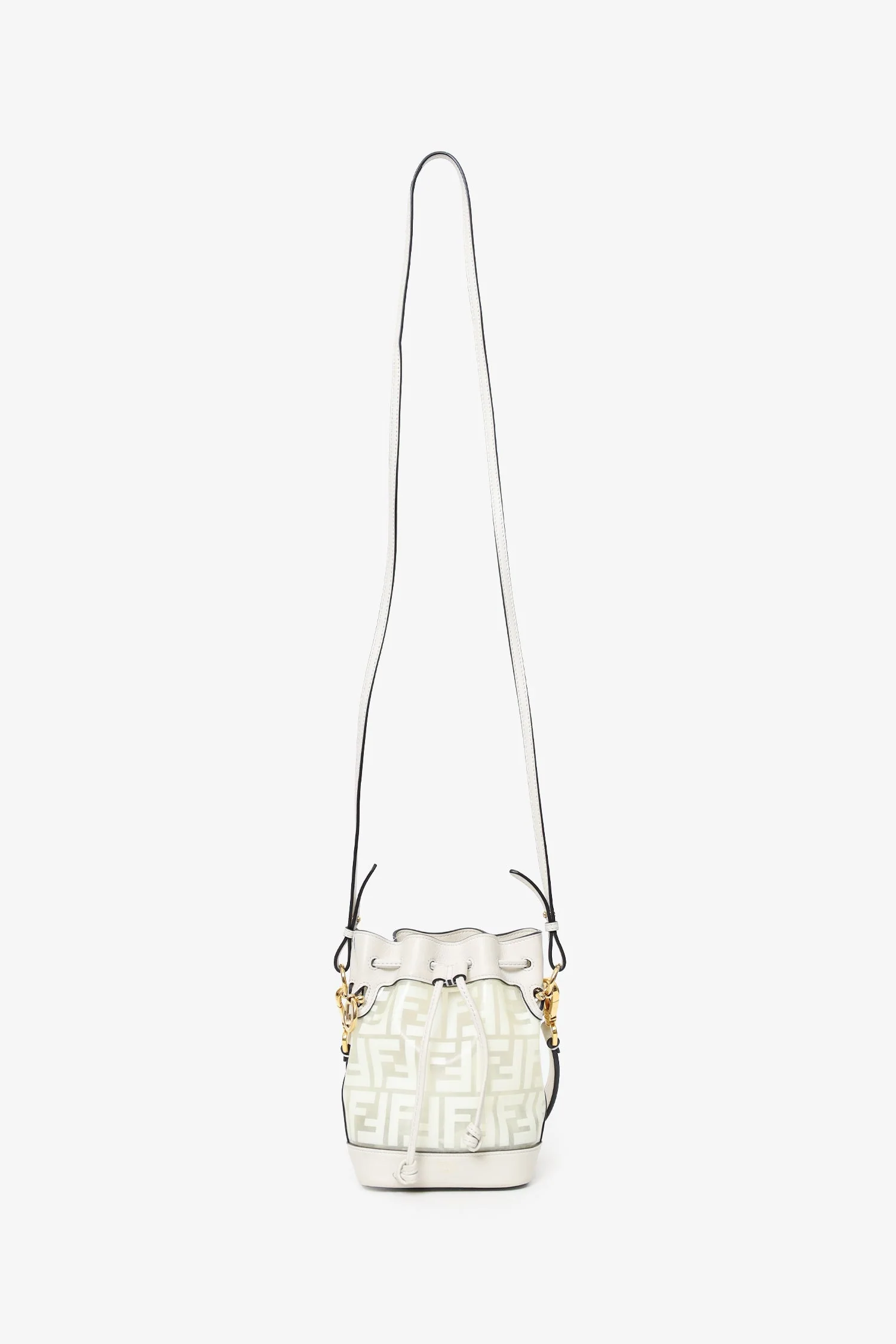Fendi White Zucca Print Vinyl/Leather Mon Tresor Mini Bucket Bag - Image 6