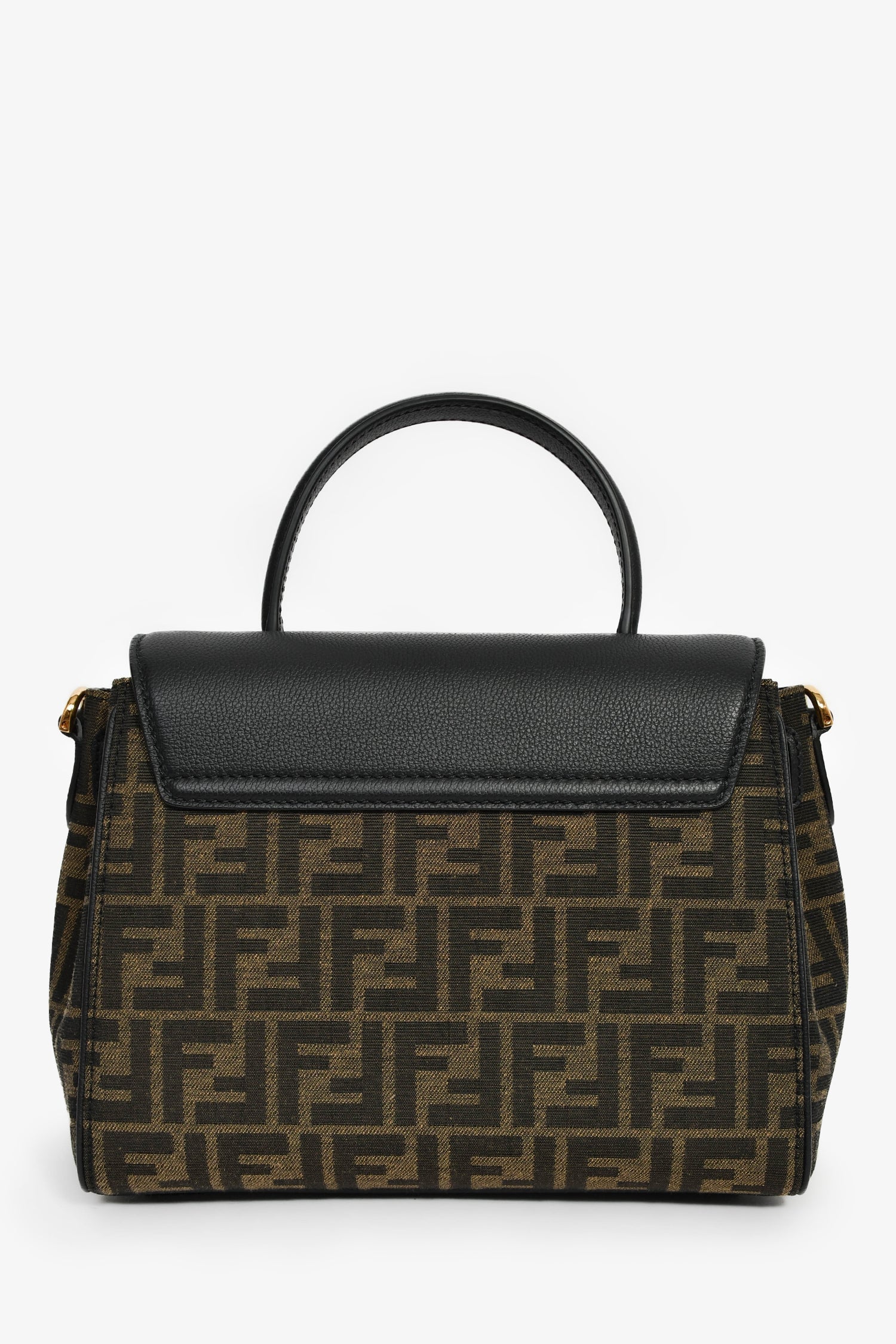 Fendi x Versace Black Leather/Zucca Top Handle Bag with Strap - Image 2