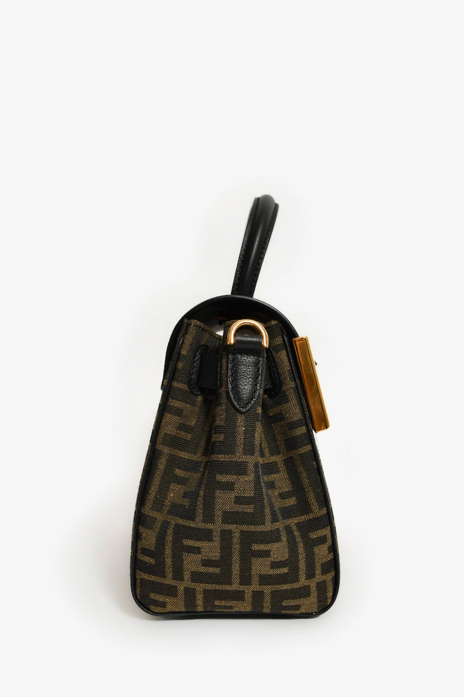 Fendi x Versace Black Leather/Zucca Top Handle Bag with Strap - Image 3