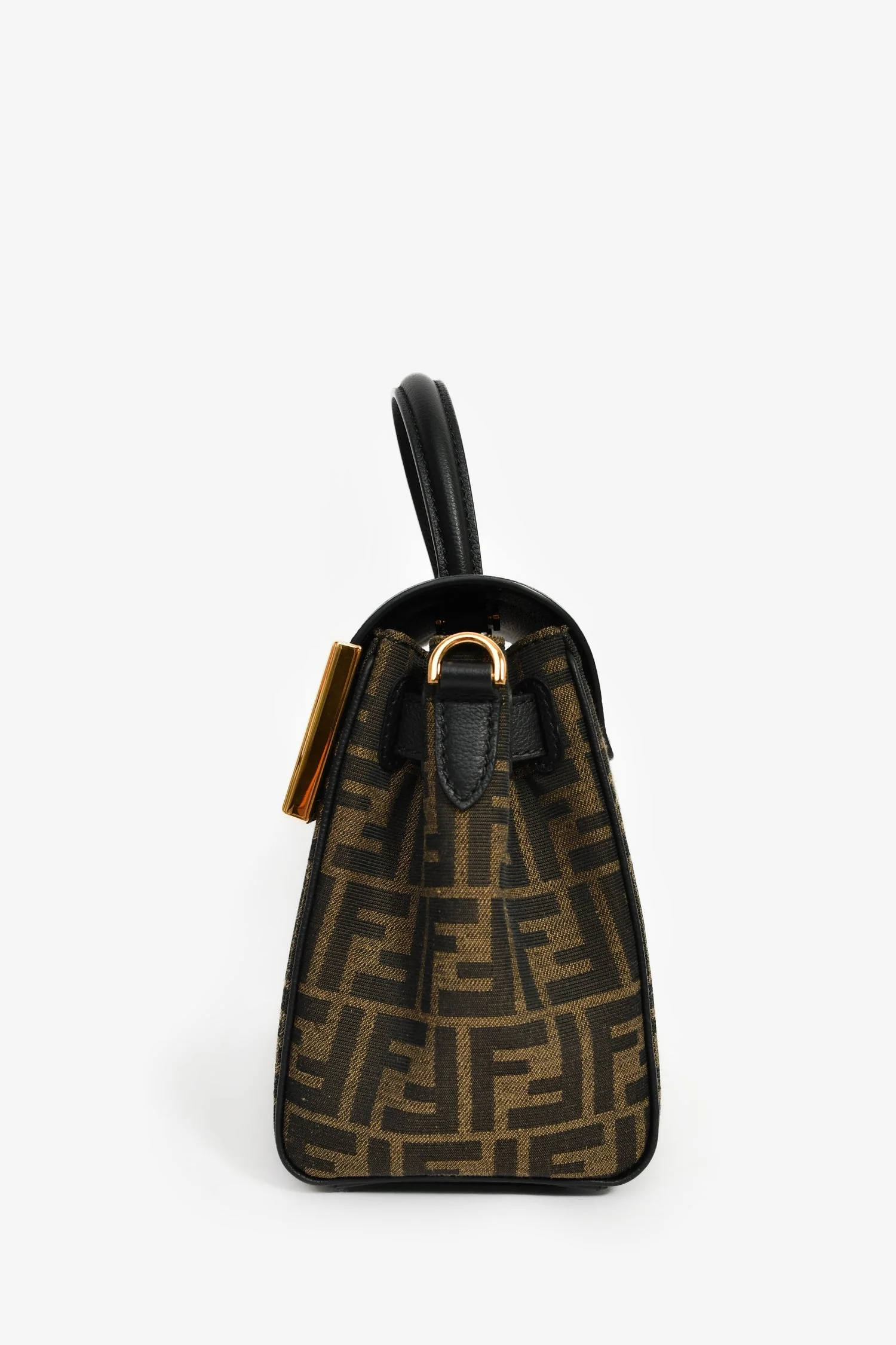 Fendi x Versace Black Leather/Zucca Top Handle Bag with Strap - Image 4