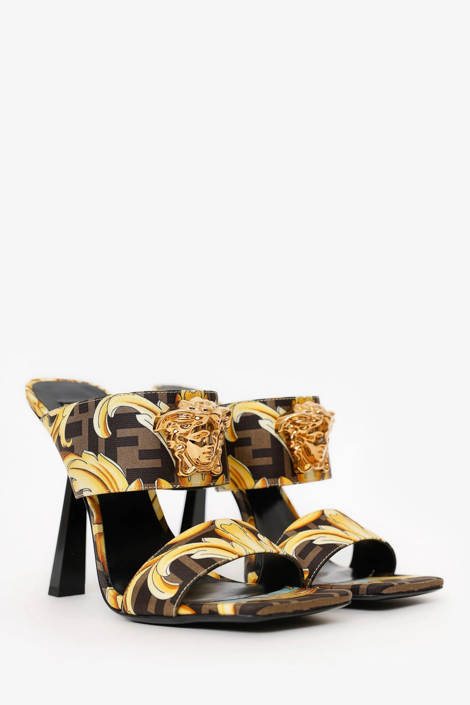 Fendi X Versace Brown/Yellow Zuca Medusa Heels Size 38 - Image 2