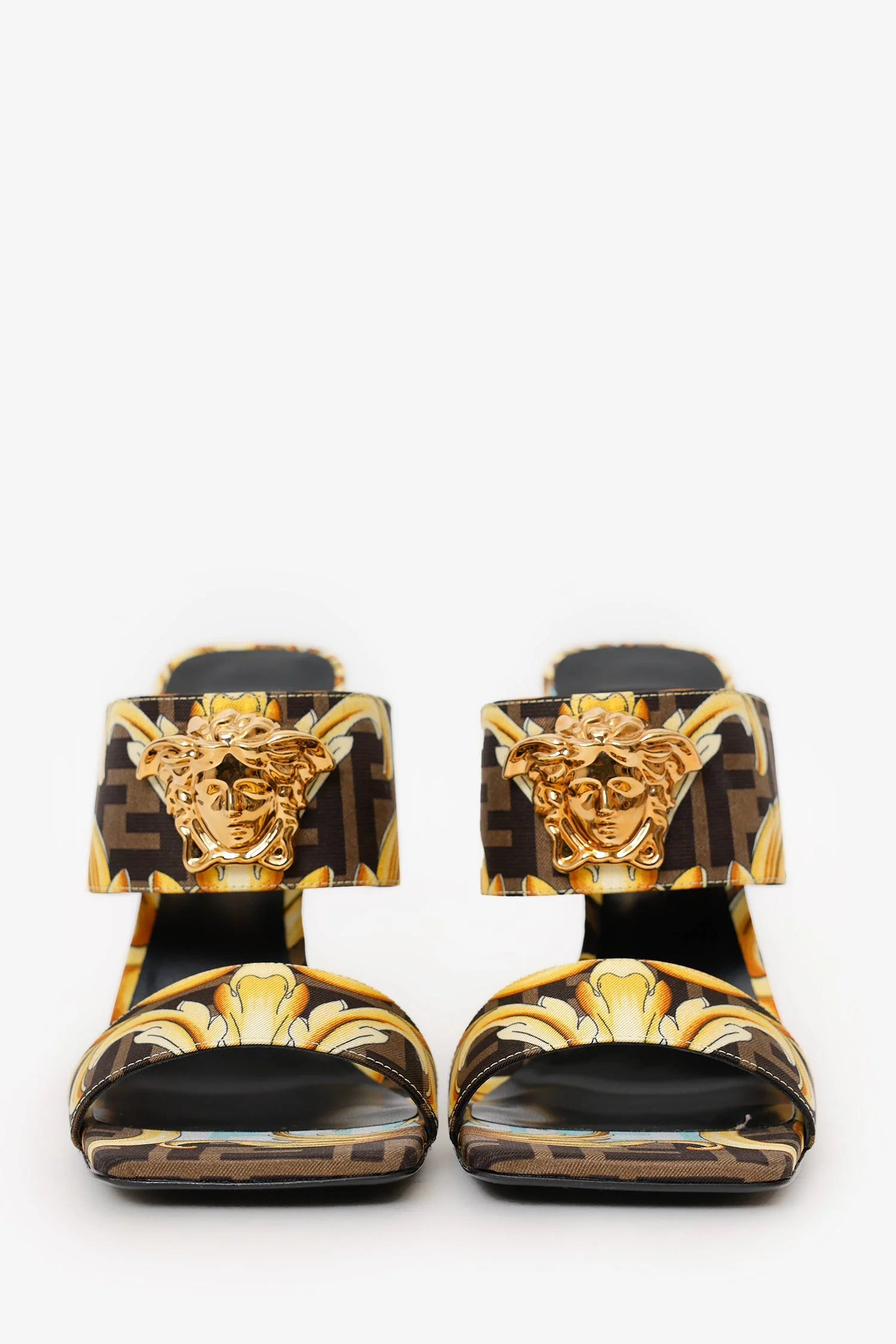 Fendi X Versace Brown/Yellow Zuca Medusa Heels Size 38 - Image 3