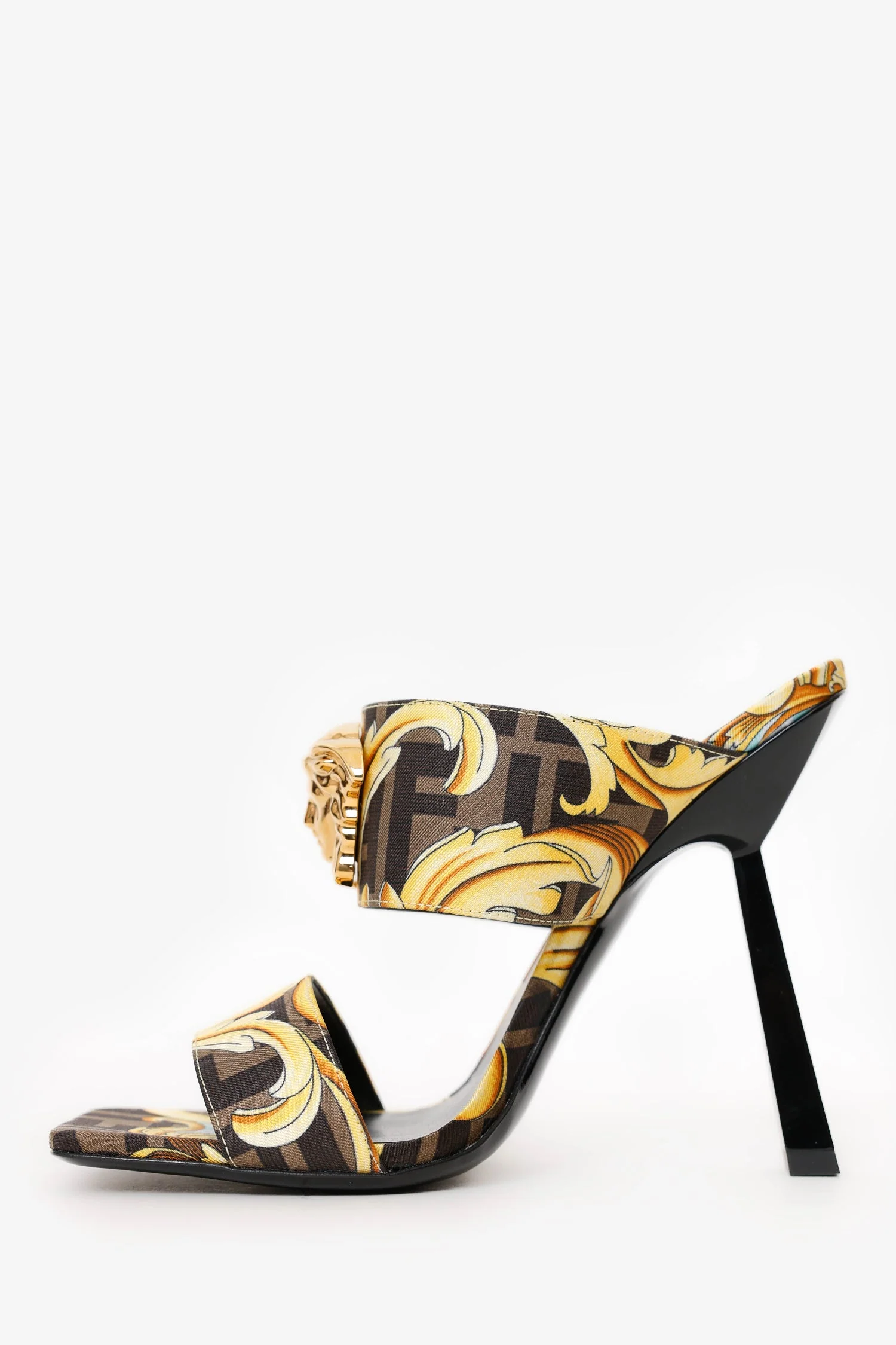 Fendi X Versace Brown/Yellow Zuca Medusa Heels Size 38 - Image 4