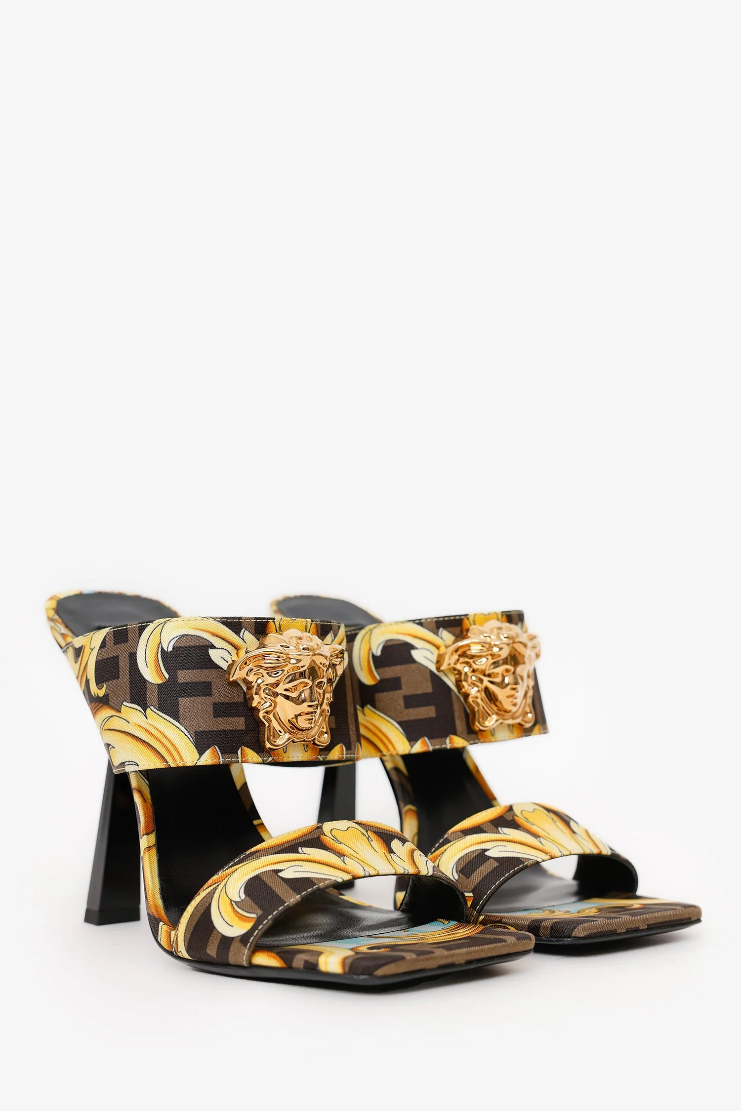Fendi X Versace Brown/Yellow Zuca Medusa Heels Size 38.5 - Image 2