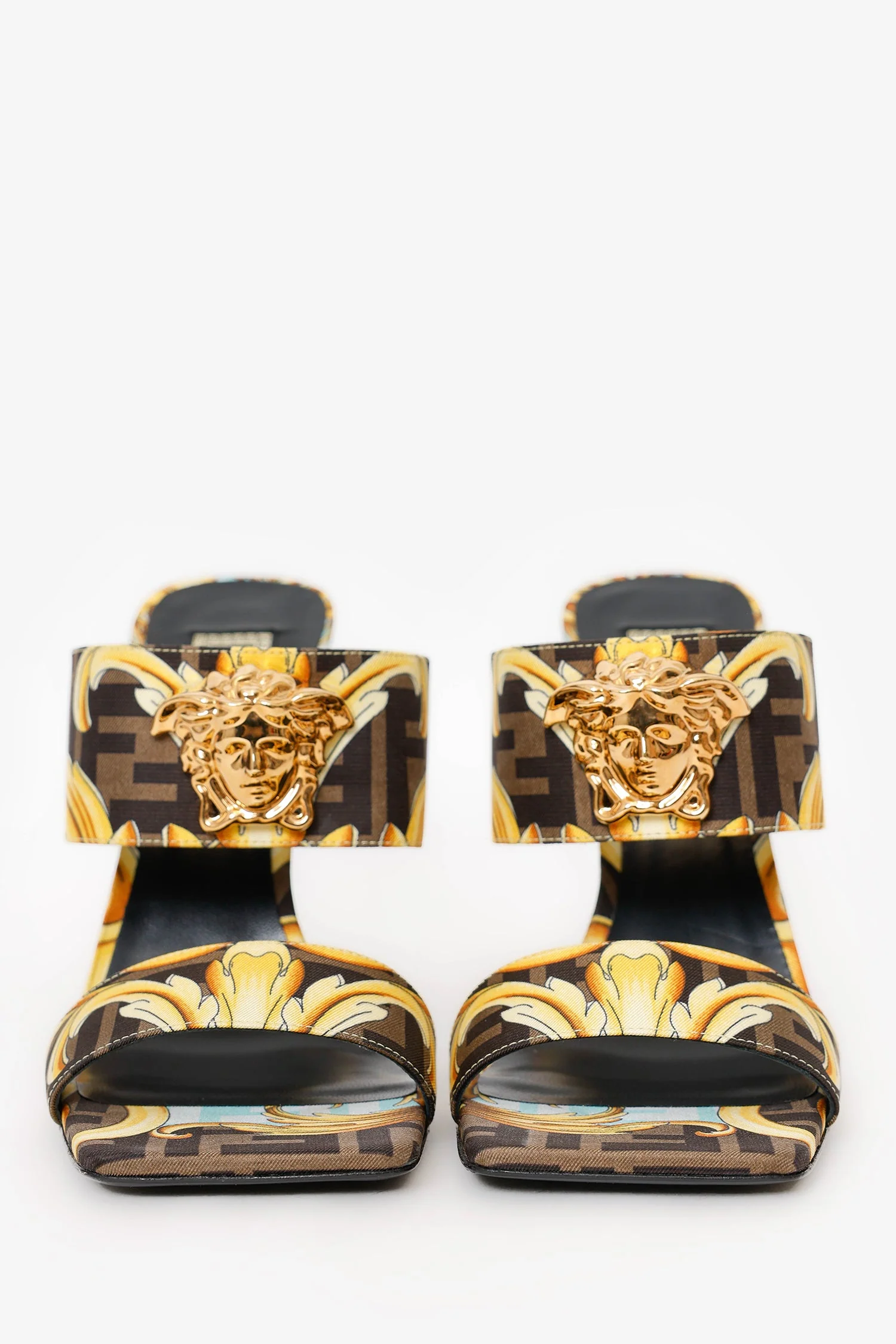 Fendi X Versace Brown/Yellow Zuca Medusa Heels Size 38.5 - Image 3