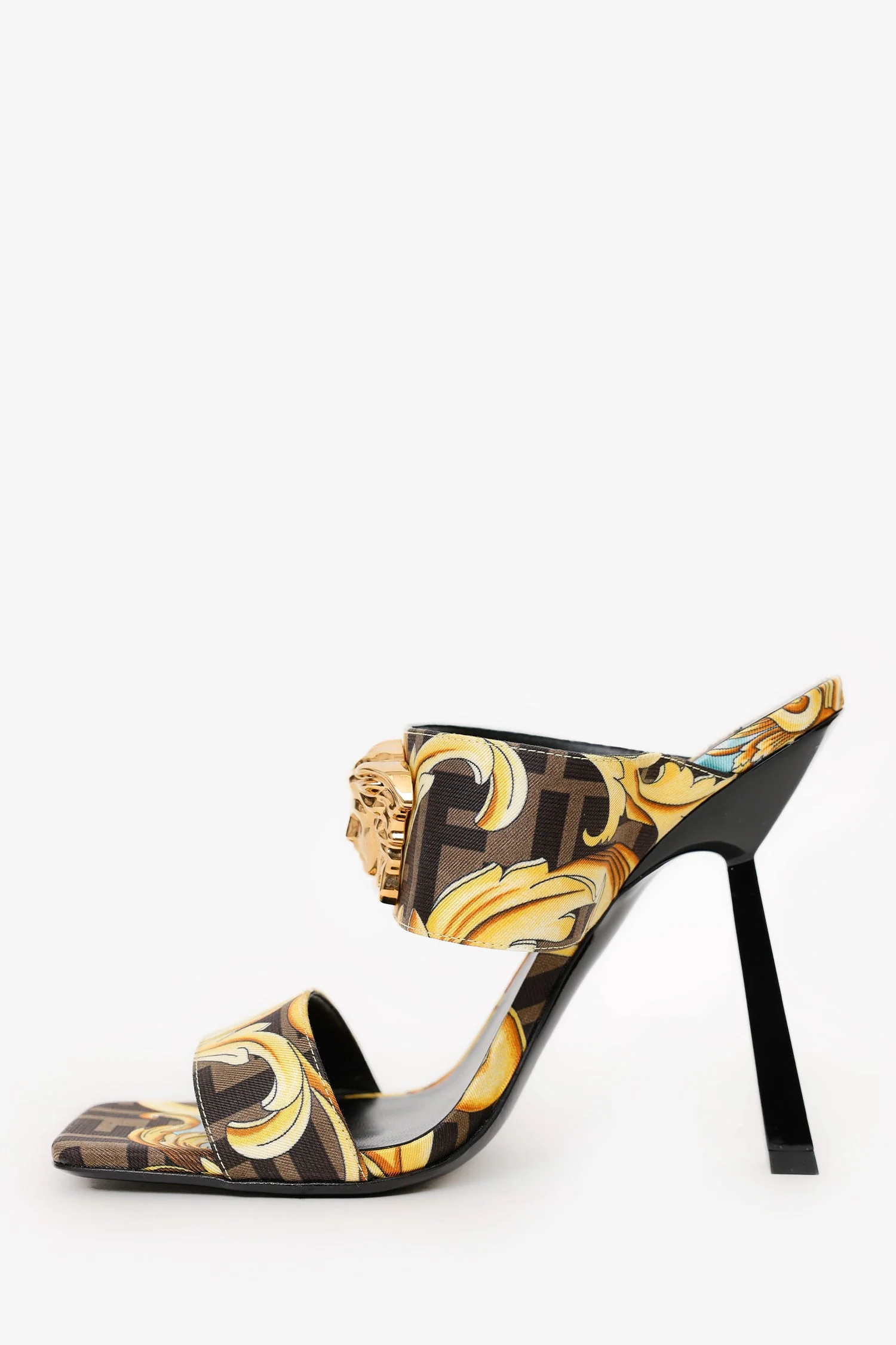 Fendi X Versace Brown/Yellow Zuca Medusa Heels Size 38.5 - Image 4